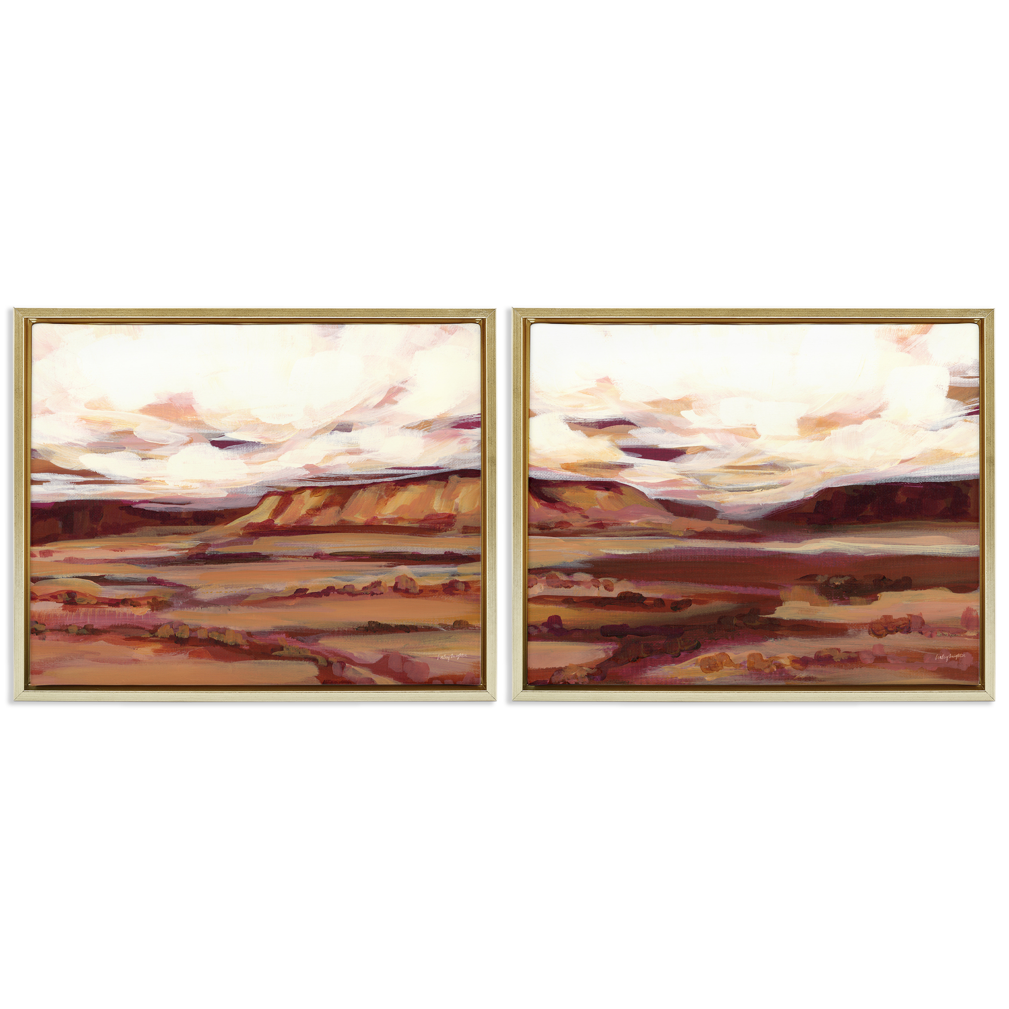 Stupell Industries Mauve Mesa Abstract Landscape Landscape & Nature Painting Gold Floater Framed Canvas Art Print Wall Art, 21 x 17, Set of 2