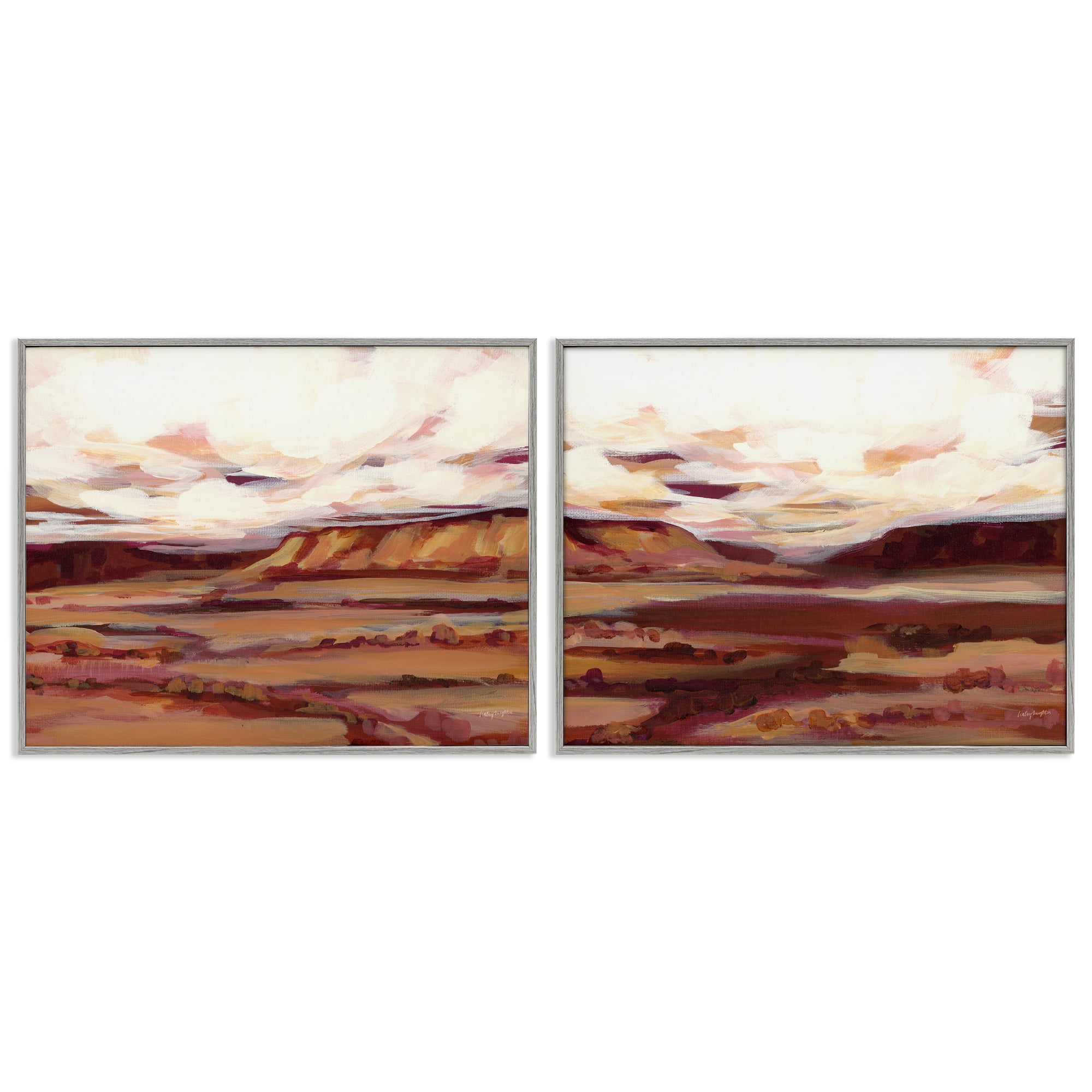 Stupell Industries Mauve Mesa Abstract Landscape Landscape & Nature Painting Gray Framed Art Print Wall Art, 20 x 16, Set of 2