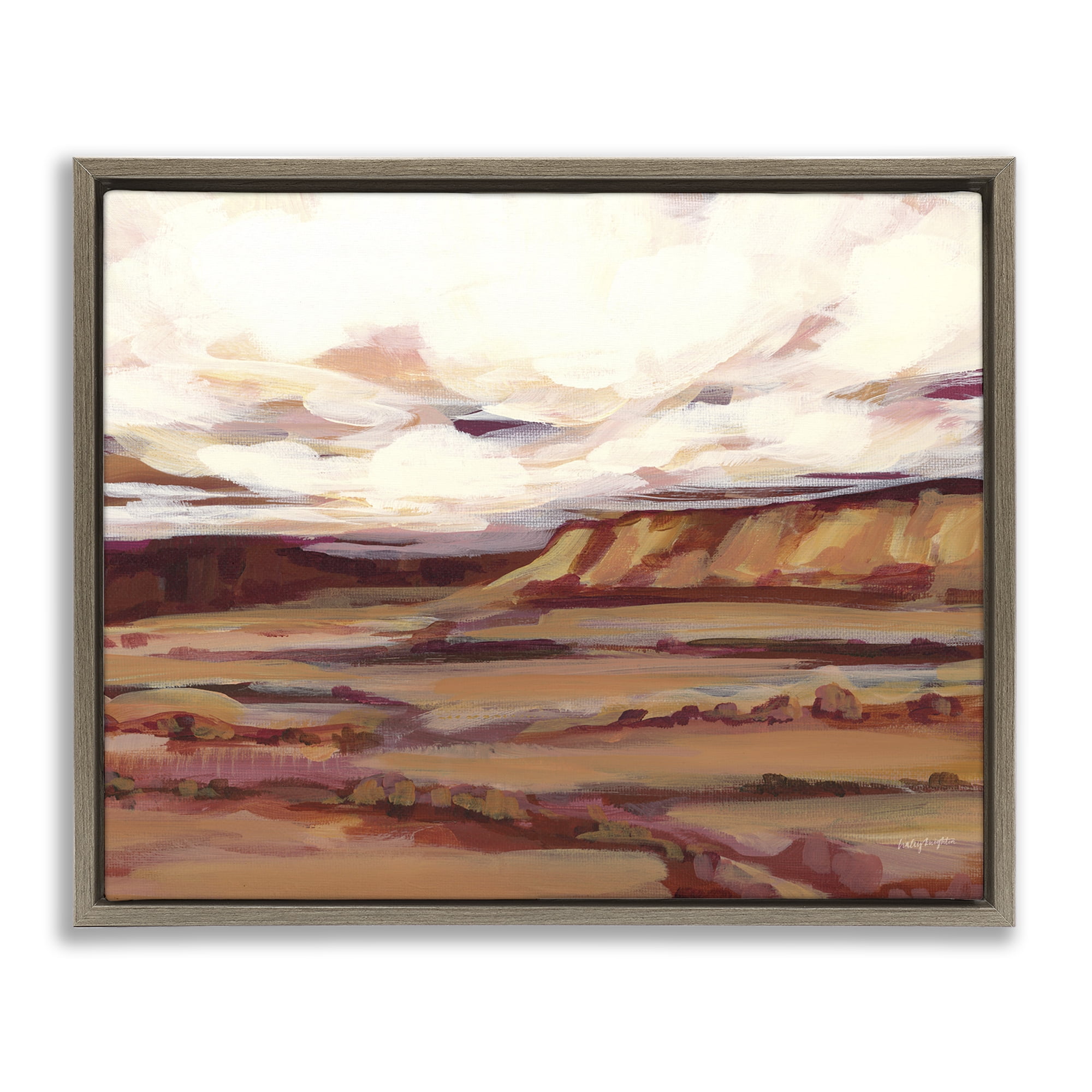 Stupell Industries Mauve Mesa Landscape Landscape Painting Brown Floater Framed Art Print Wall Art, 31 x 25