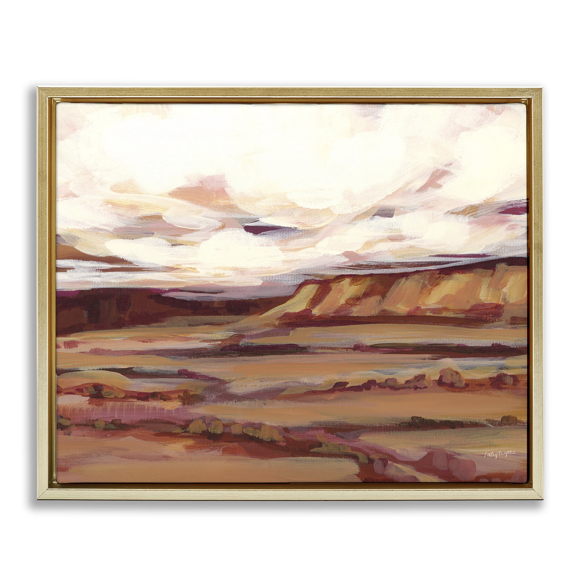 Stupell Industries Mauve Mesa Landscape Landscape Painting Gold Floater Framed Art Print Wall Art, 31 x 25