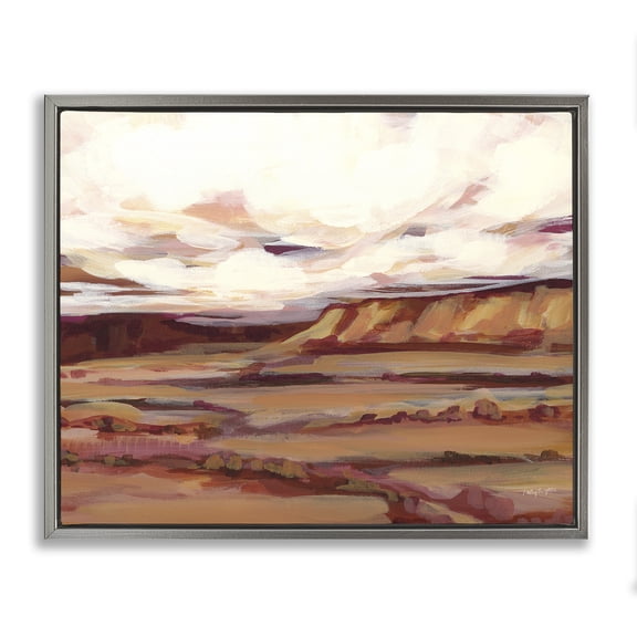 Stupell Industries Mauve Mesa Landscape Landscape Painting Gray Floater Framed Art Print Wall Art, 21 x 17