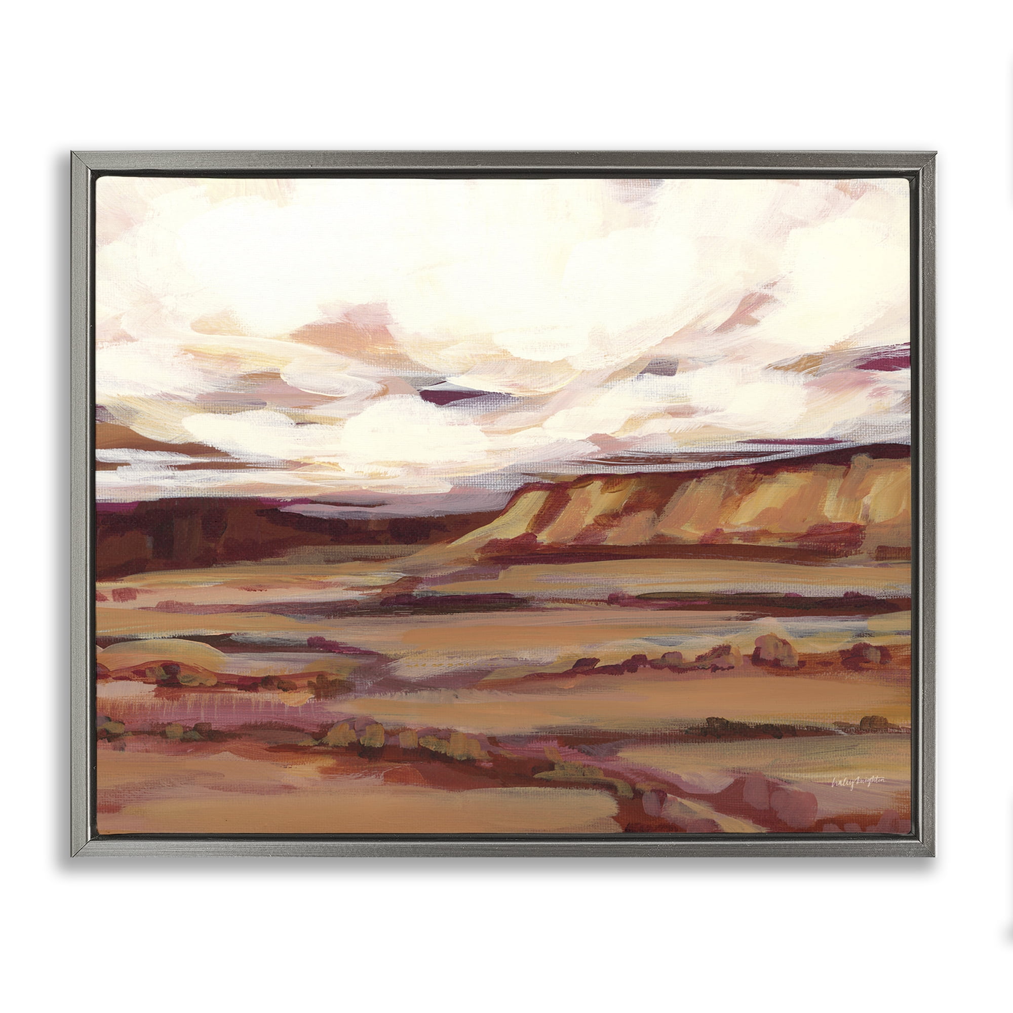 Stupell Industries Mauve Mesa Landscape Landscape Painting Gray Floater Framed Art Print Wall Art, 31 x 25