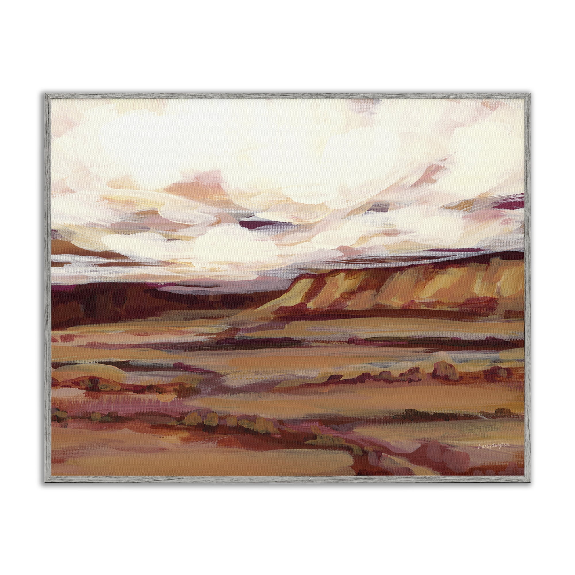 Stupell Industries Mauve Mesa Landscape Landscape Painting Gray Framed Art Print Wall Art, 14 x 11