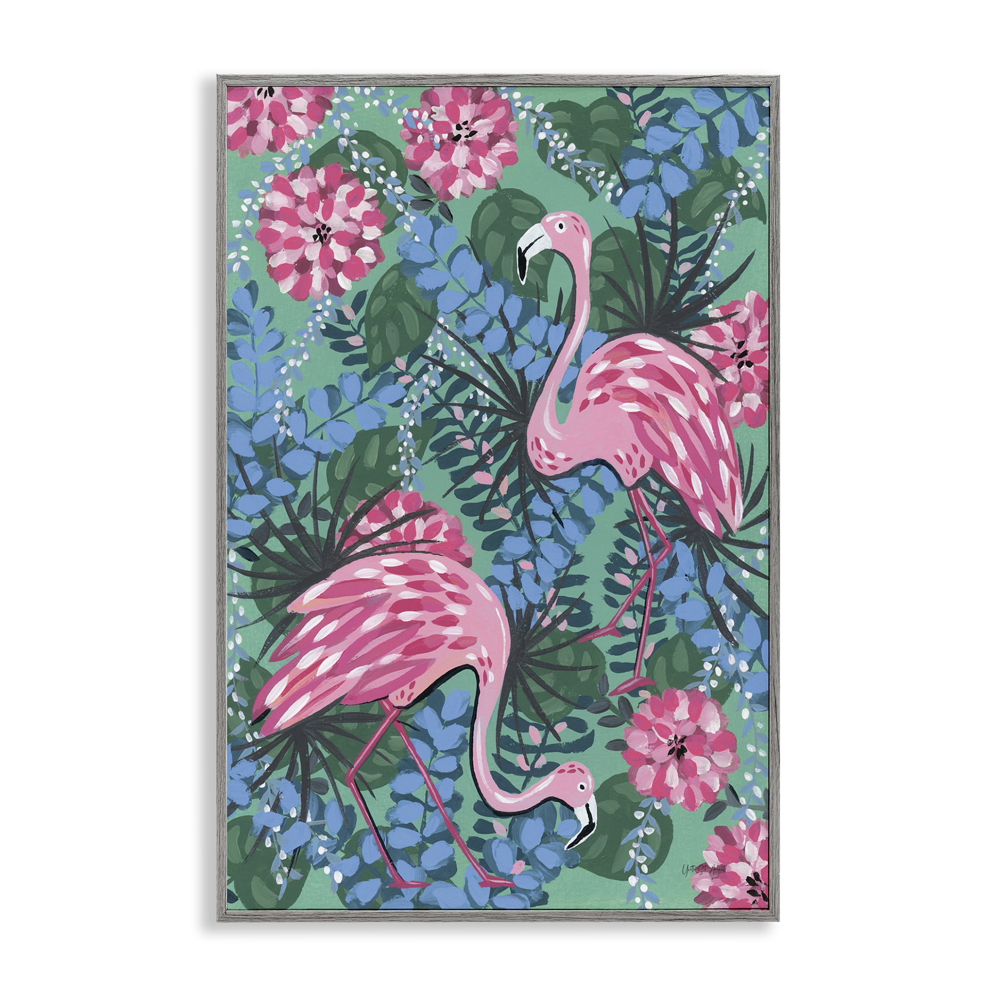 Maximalist Pink Flamingos Pattern Framed Canvas Art Print, 12 x 18