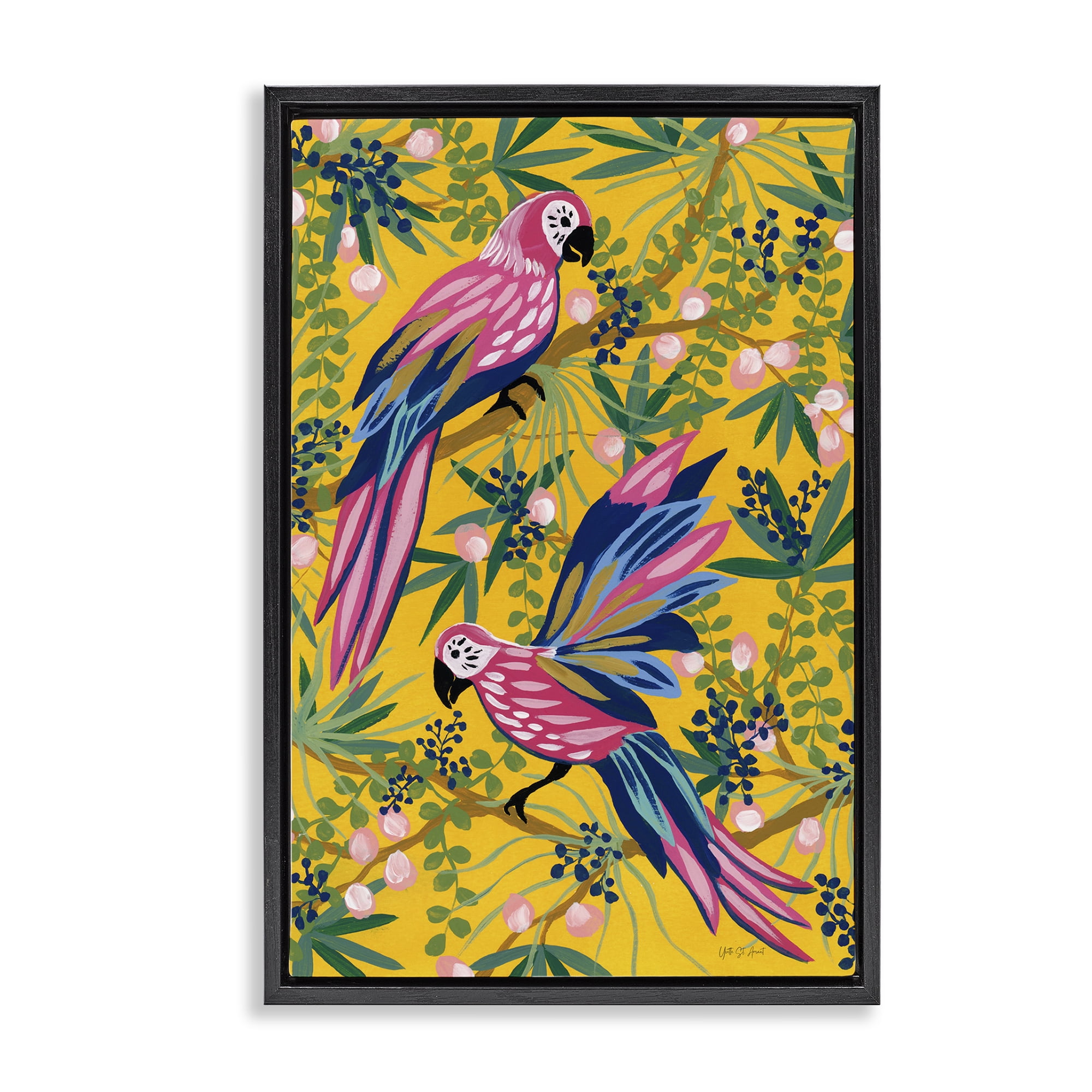 Stupell Industries Maximalist Parrots Pattern Animals & Insects Painting Black Floater Framed Canvas Art Print Wall Art, 21 x 31
