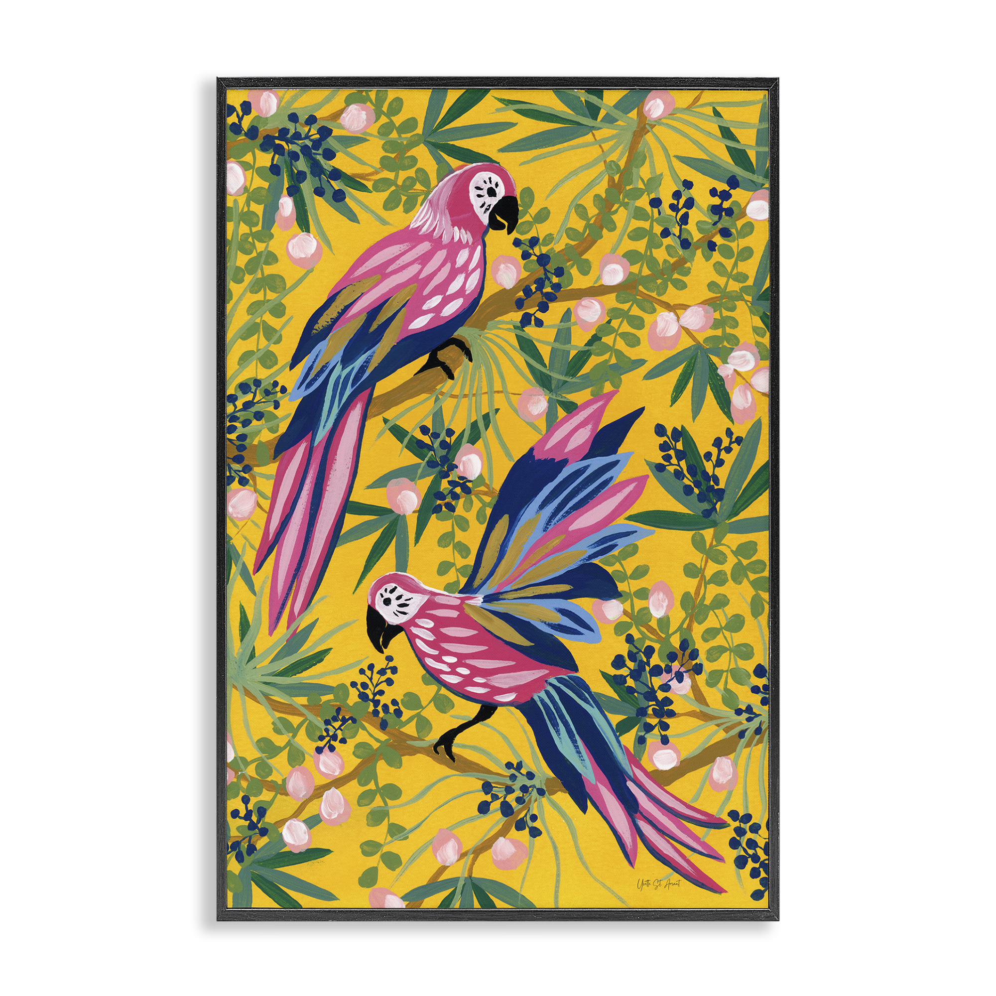 Stupell Industries Maximalist Parrots Pattern Animals & Insects Painting Black Framed Art Print Wall Art, 16 x 24
