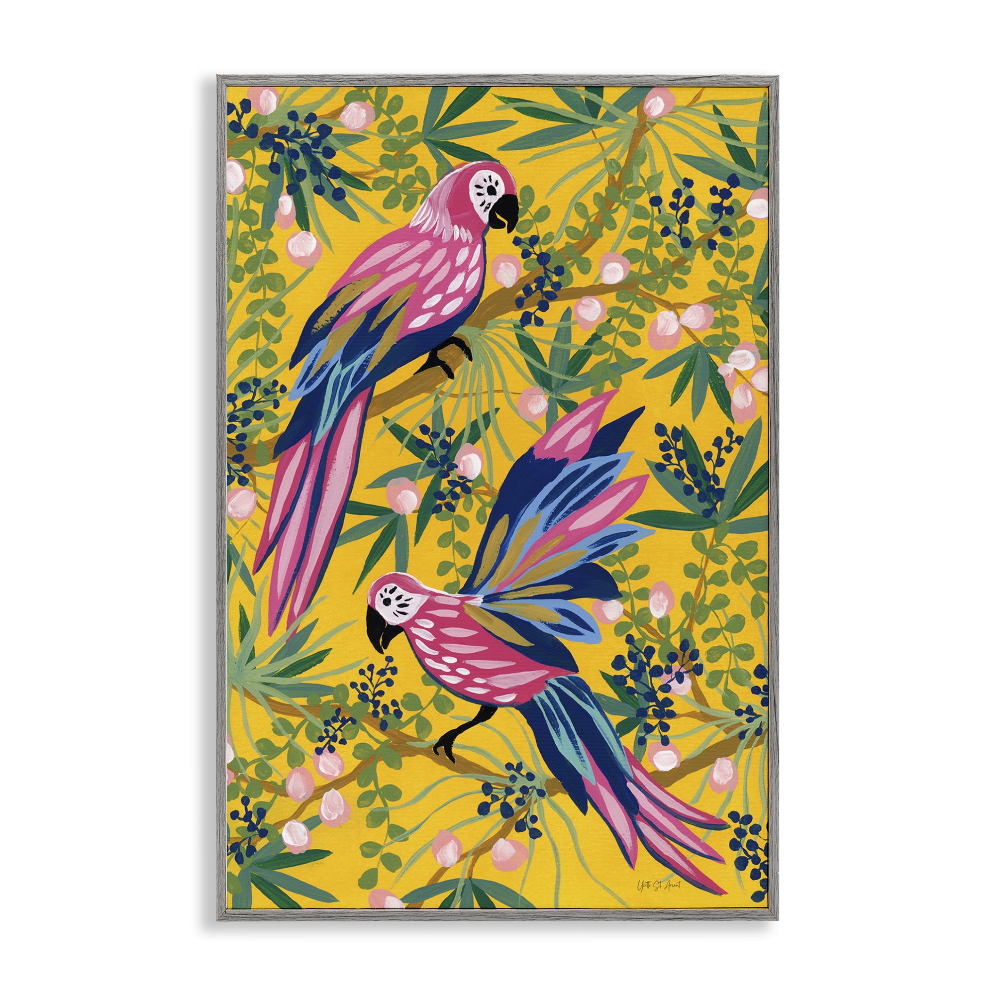 Stupell Industries Maximalist Parrots Pattern Animals & Insects Painting Gray Framed Art Print Wall Art, 16 x 24