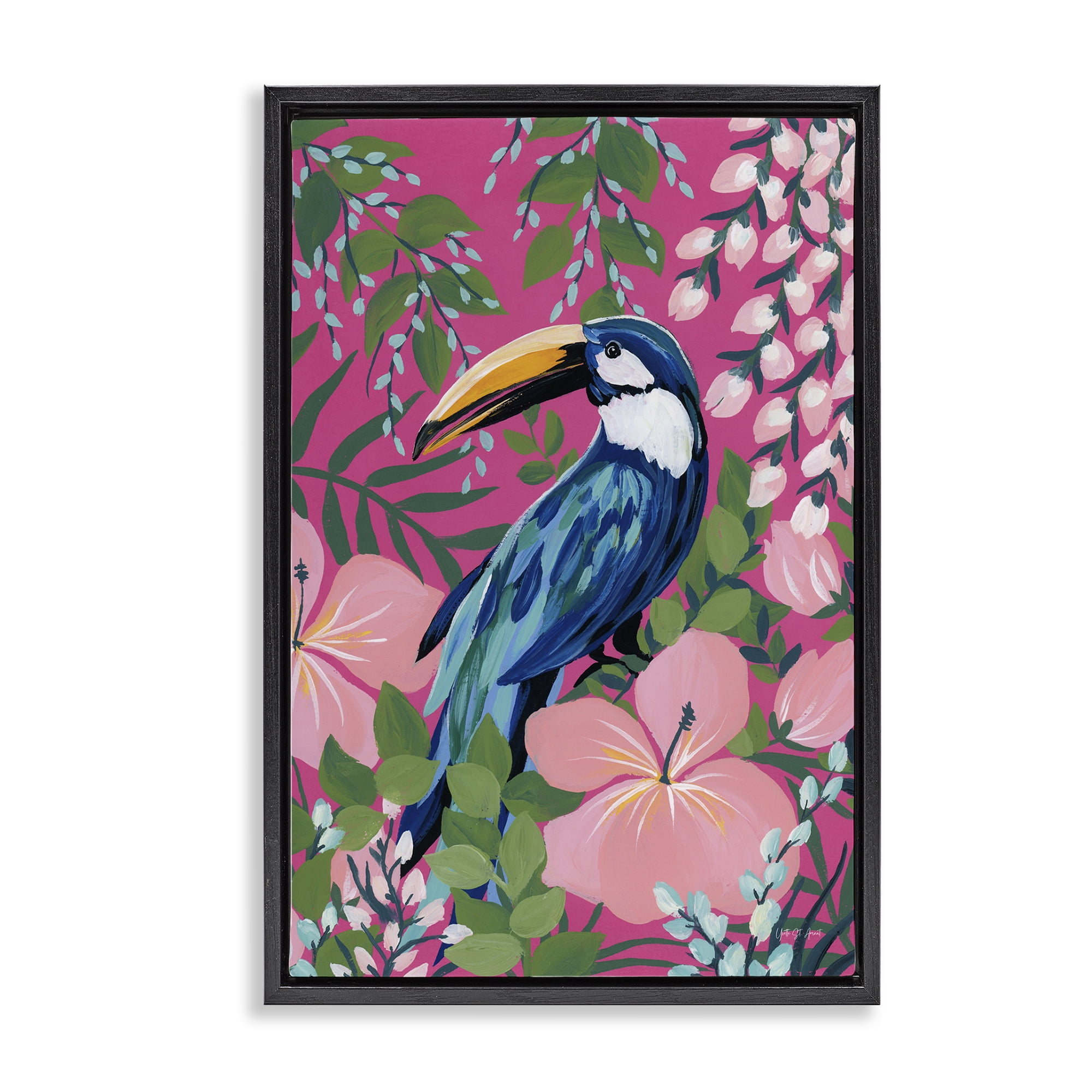 Stupell Industries Maximalist Toucan Pattern Animals & Insects Painting Black Floater Framed Canvas Art Print Wall Art, 17 x 25