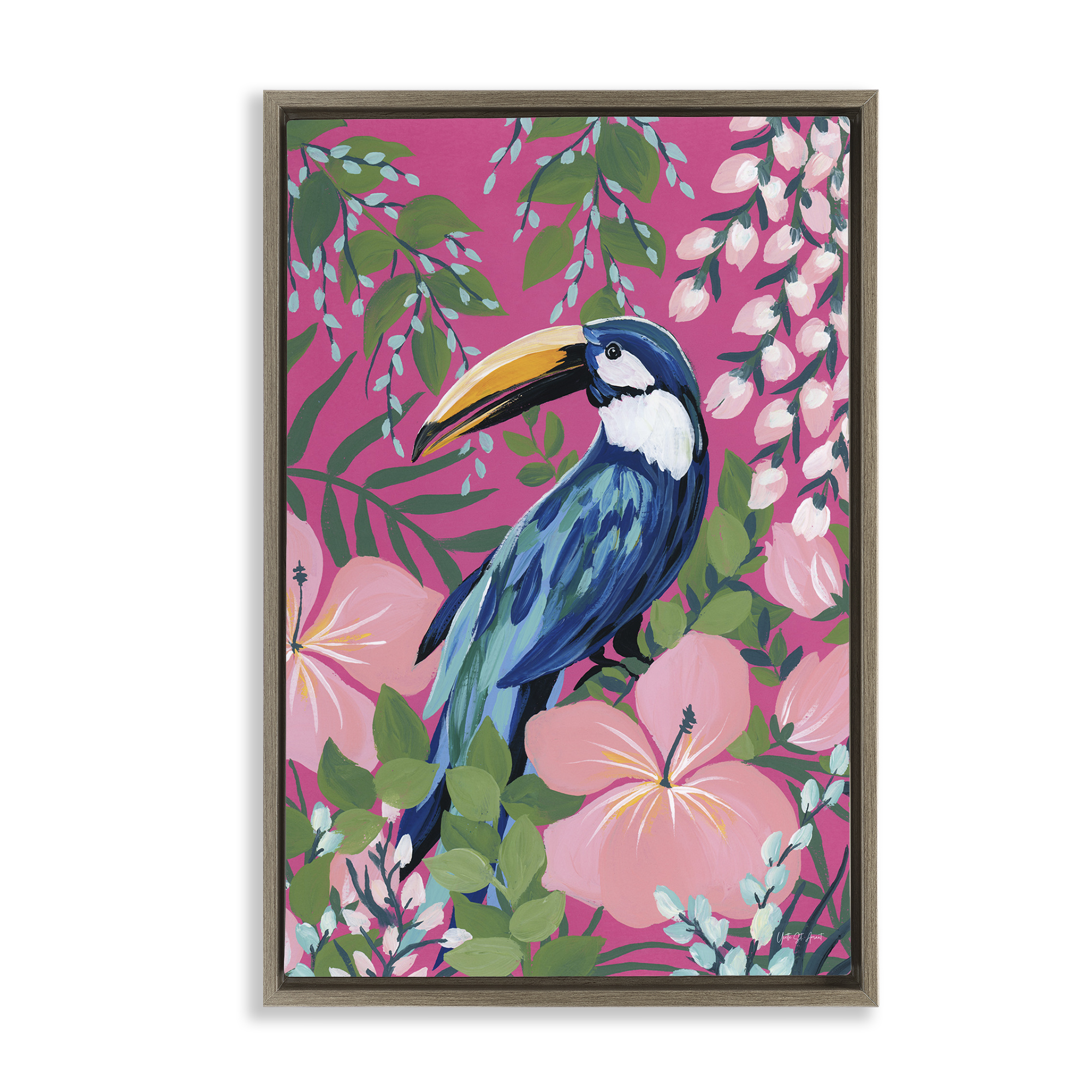 Stupell Industries Maximalist Toucan Pattern Animals & Insects Painting Brown Floater Framed Canvas Art Print Wall Art, 17 x 25