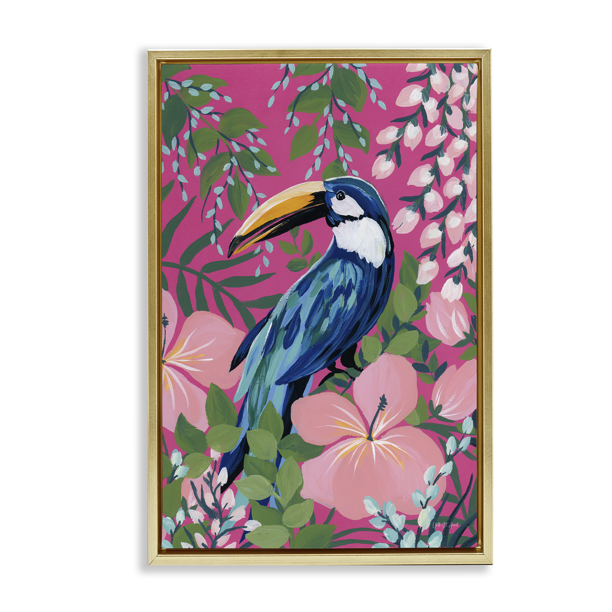 Stupell Industries Maximalist Toucan Pattern Animals & Insects Painting Gold Floater Framed Canvas Art Print Wall Art, 17 x 25