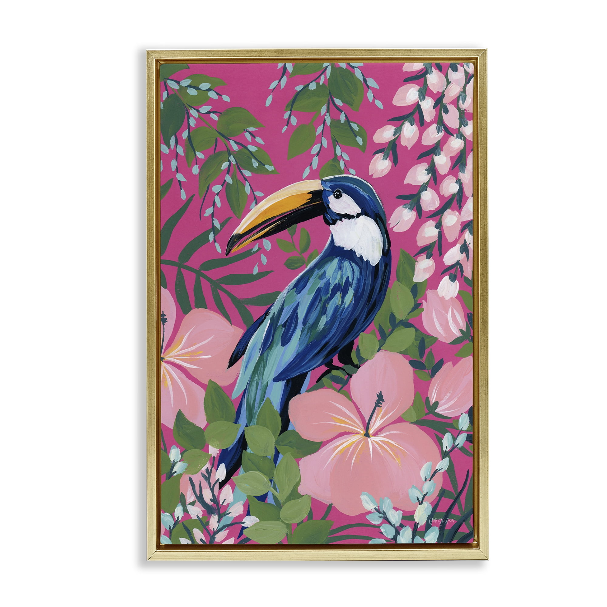 Stupell Industries Maximalist Toucan Pattern Animals & Insects Painting Gold Floater Framed Canvas Art Print Wall Art, 21 x 31
