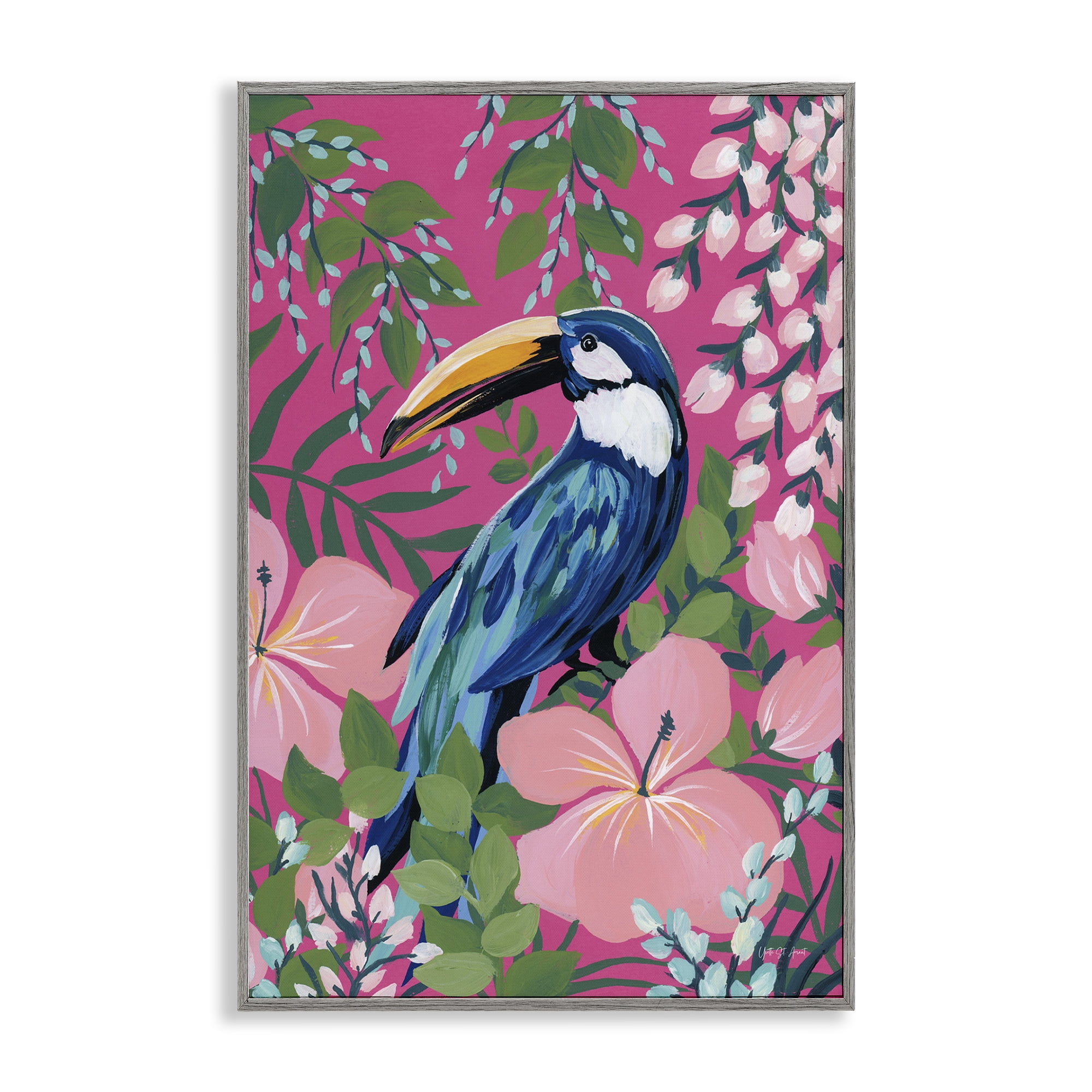 Stupell Industries Maximalist Toucan Pattern Animals & Insects Painting Gray Framed Art Print Wall Art, 12 x 18