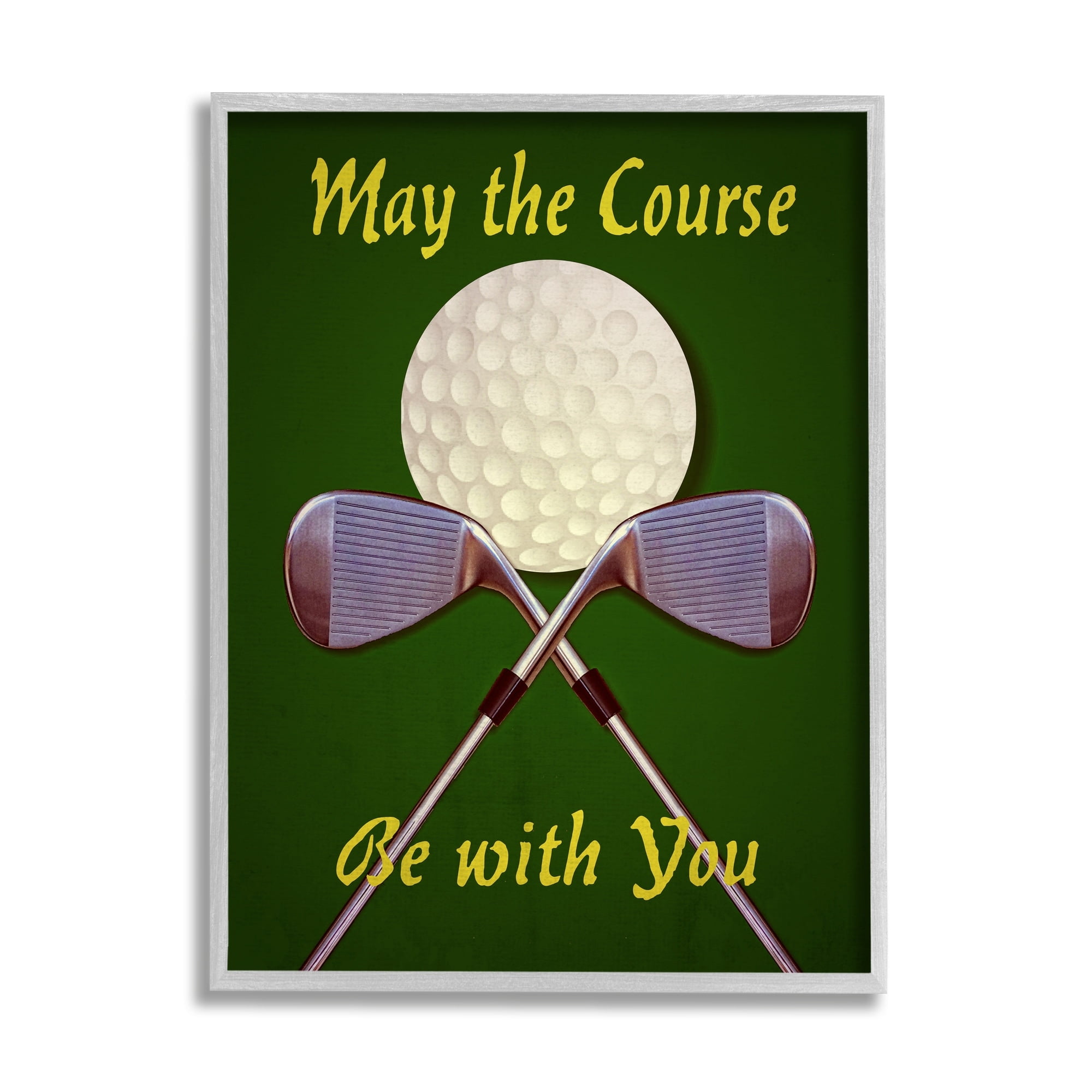 Stupell Industries May Course Be With You Fun Sports Golf Clubs Graphic Art Gray Framed Art Print Wall Art, Design by Graffitee Studios