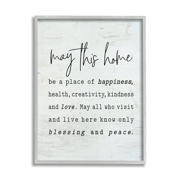 Stupell Industries May This Home Family Inspirational Word On Wood Texture Design Graphic Art Gray Framed Art Print Wall Art, 24x30, by Lettered and Lined
