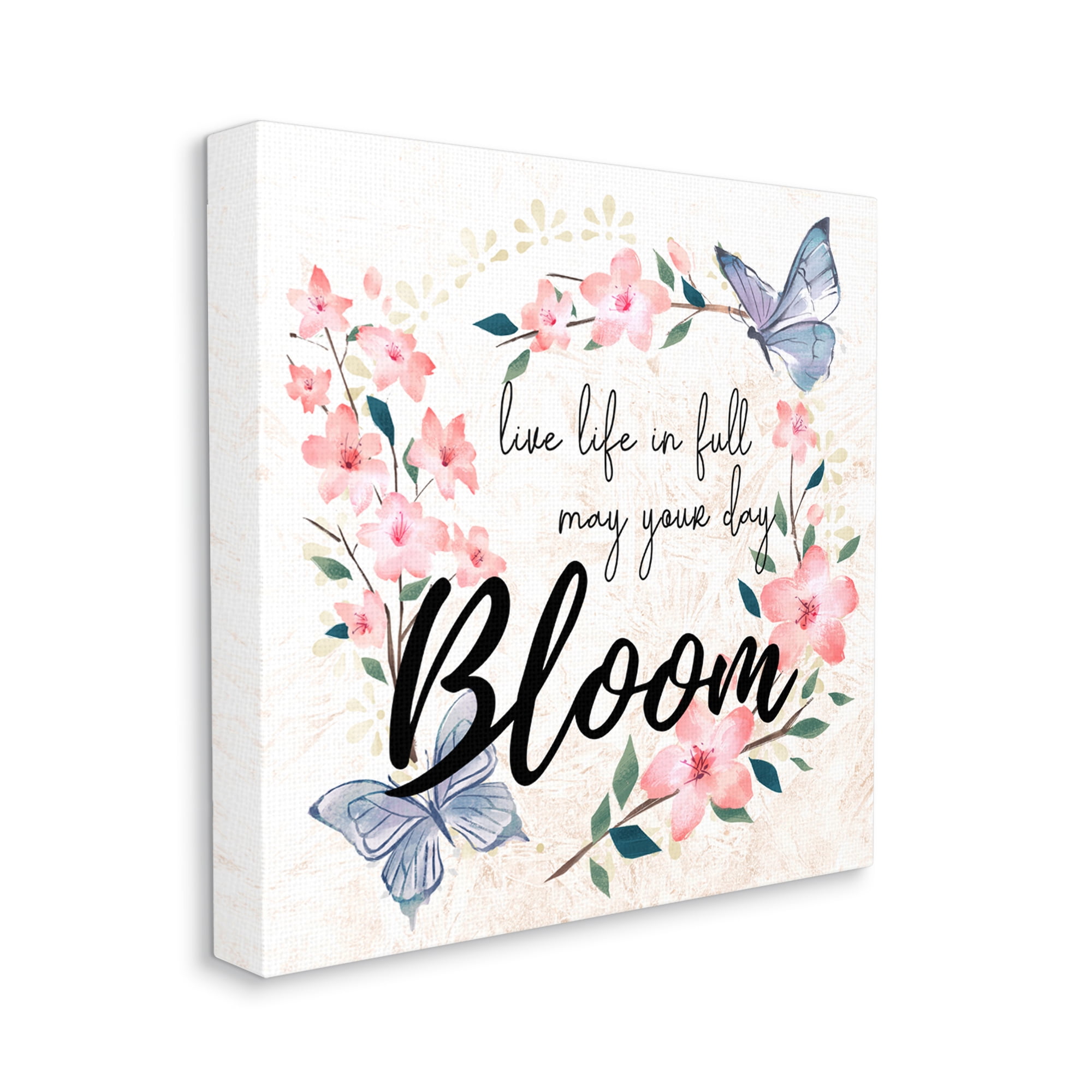 Stupell Industries May Your Day Bloom Quote Blue Butterflies Pink Blossoms, 24 x 24, Design by Ziwei Li