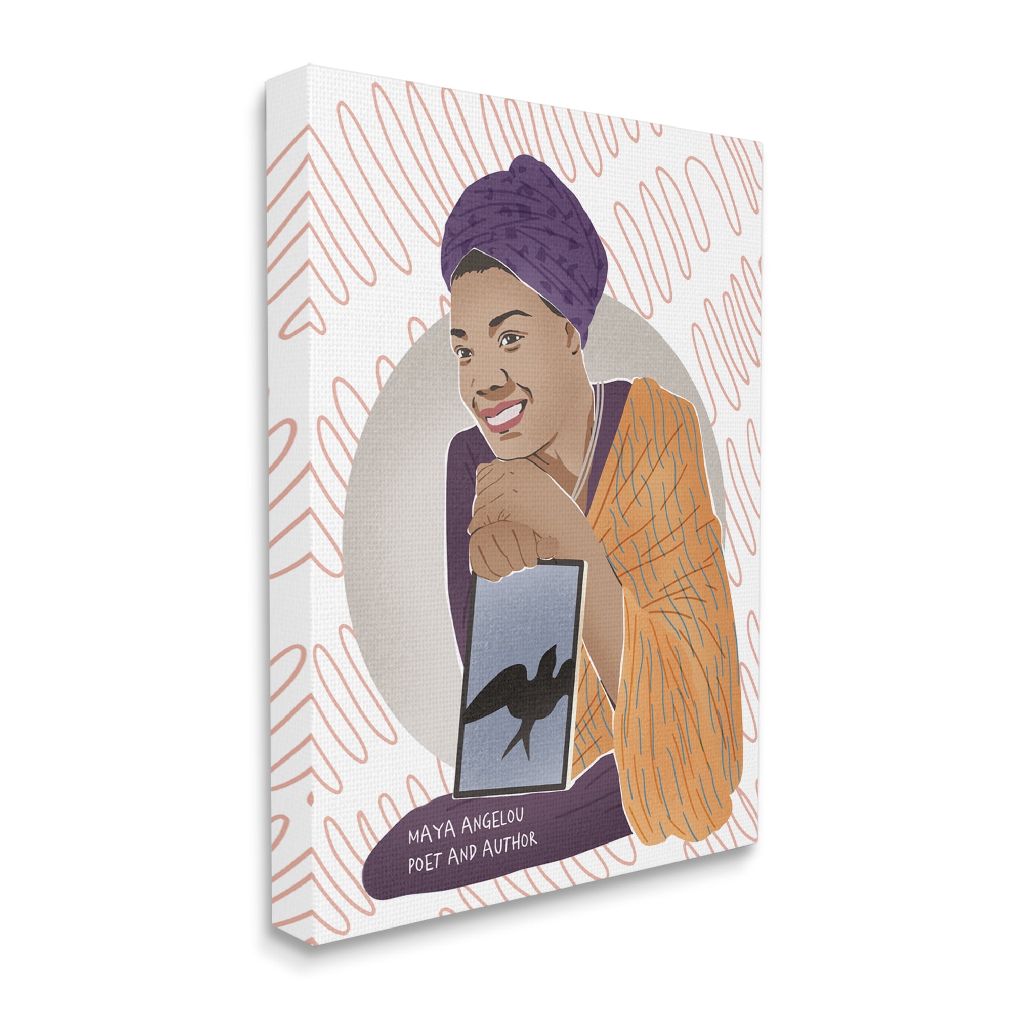 Stupell Industries Maya With Book Over Pattern Female Literary Icon Novelty Painting Gallery Wrapped Canvas Art Print Wall Art, 36 x 48