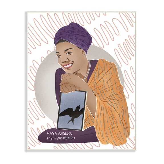 Stupell Industries Maya With Book Over Pattern Female Literary Icon Novelty Painting Unframed Art Print Wall Art, 13 x 19