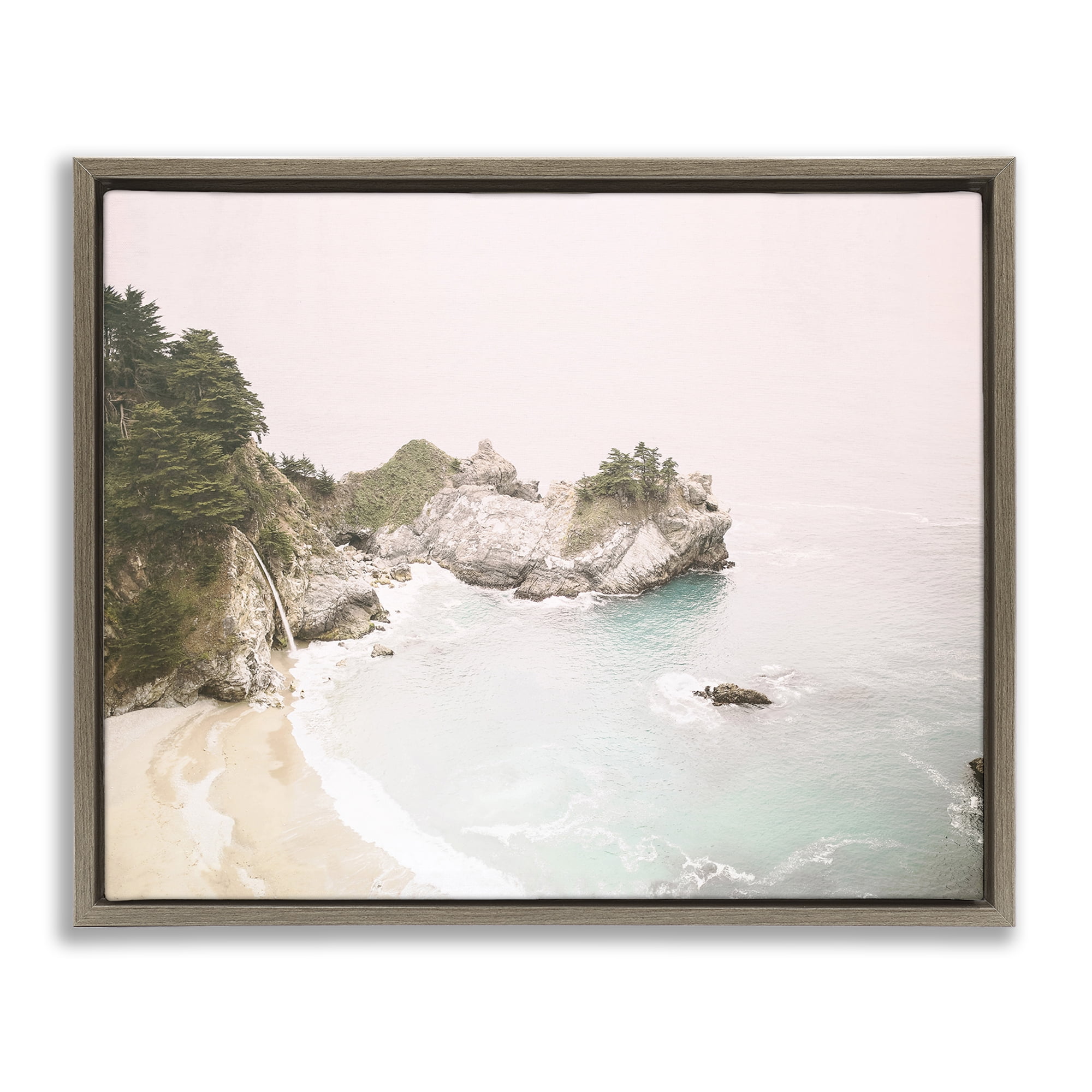 Stupell Industries McWays Falls Seascape Nautical & Beach Photography Brown Floater Framed Canvas Art Print Wall Art, 21 x 17