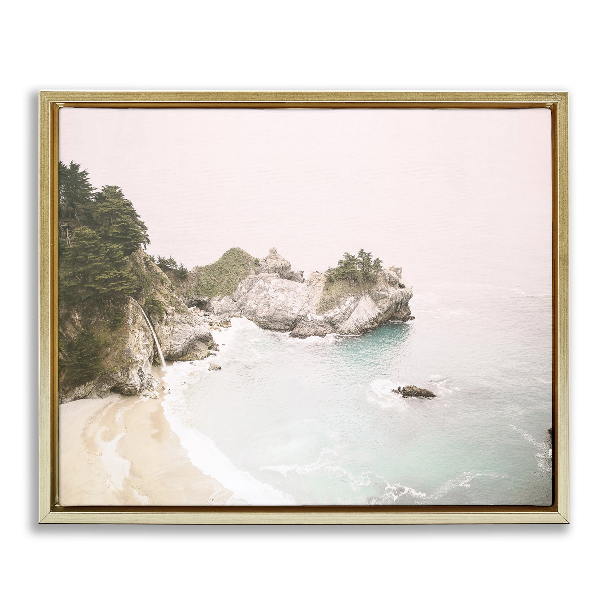 Stupell Industries McWays Falls Seascape Nautical & Beach Photography Gold Floater Framed Canvas Art Print Wall Art, 31 x 25