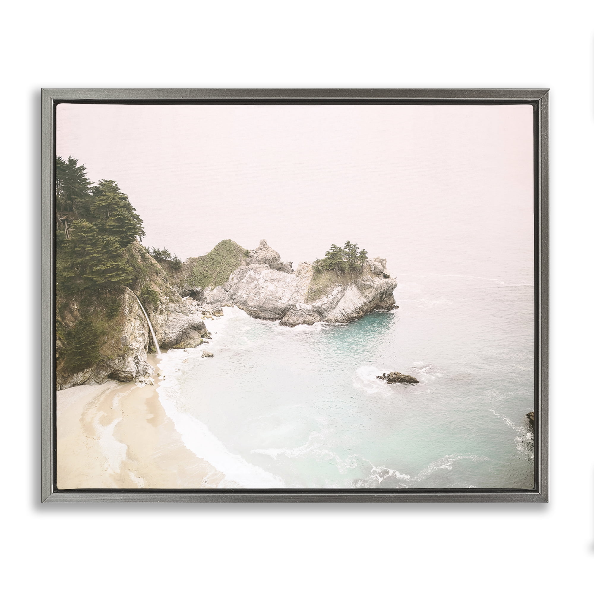 Stupell Industries McWays Falls Seascape Nautical & Beach Photography Gray Floater Framed Canvas Art Print Wall Art, 31 x 25