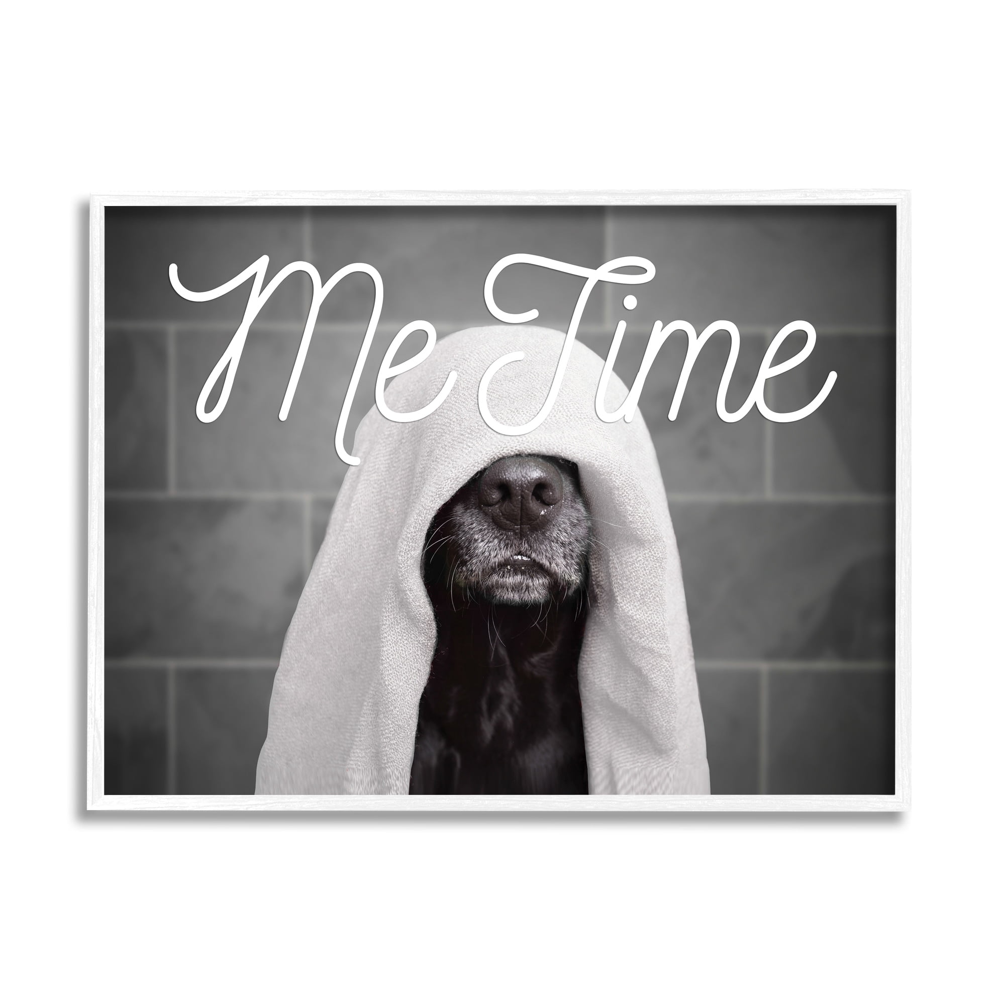 Stupell Industries Me Time Pet Dog Bathroom Portrait Graphic Art Framed Art Print Wall Art, 30x24, By Adobe Stock