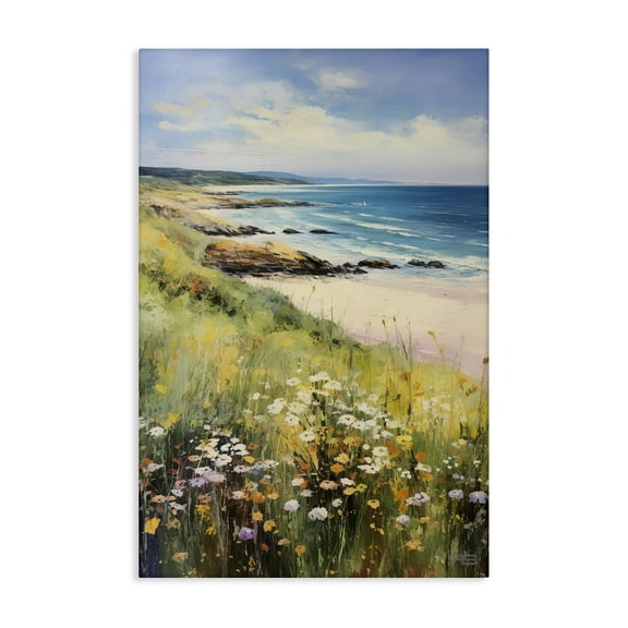 Stupell Industries Meadow Beside Beach Landscape Painting Gallery Wrapped Canvas Art Print Wall Art, 16 x 24