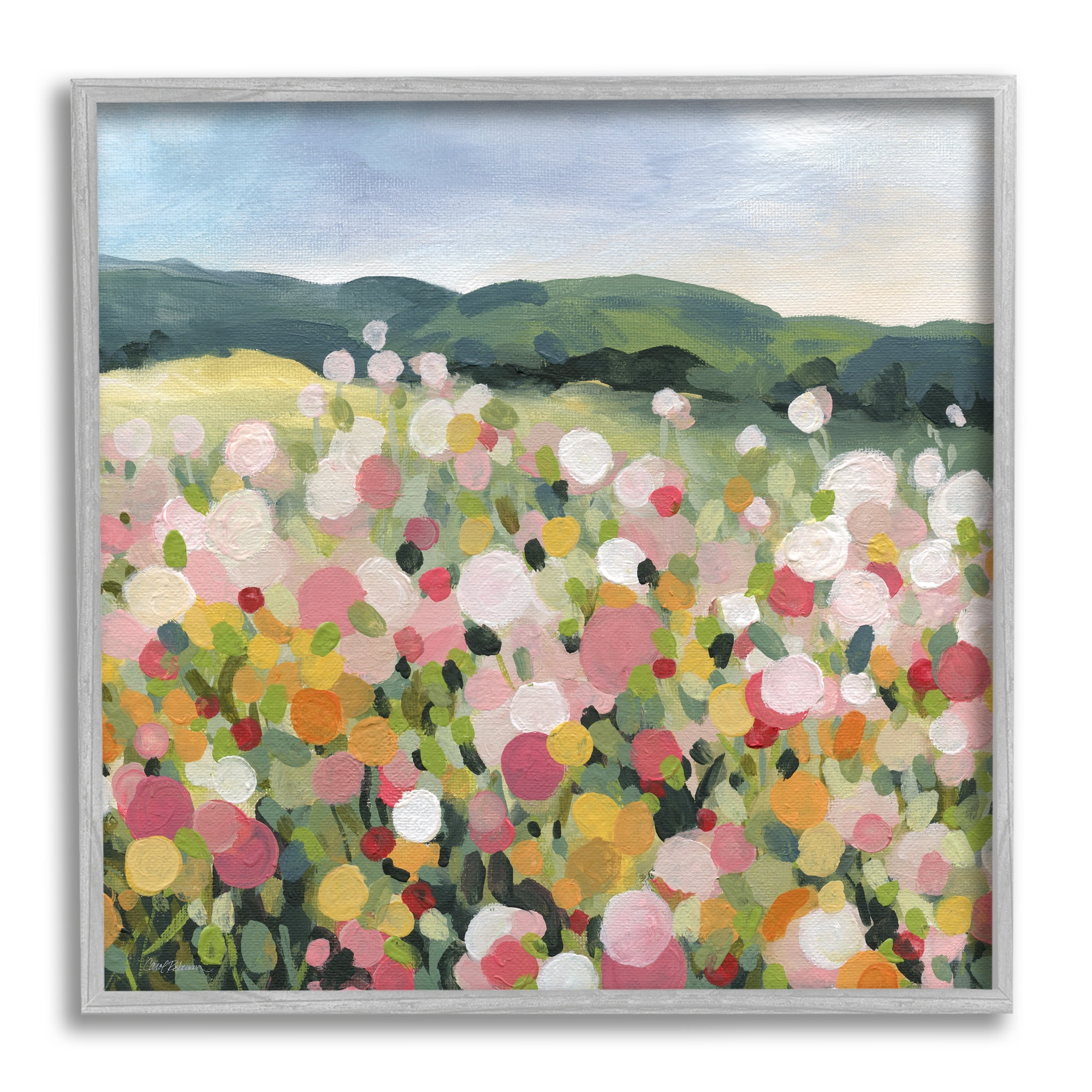Stupell Industries Meadow Landscape Painting Abstract Painting Gray Framed Art Print Wall Art, 24 x 24