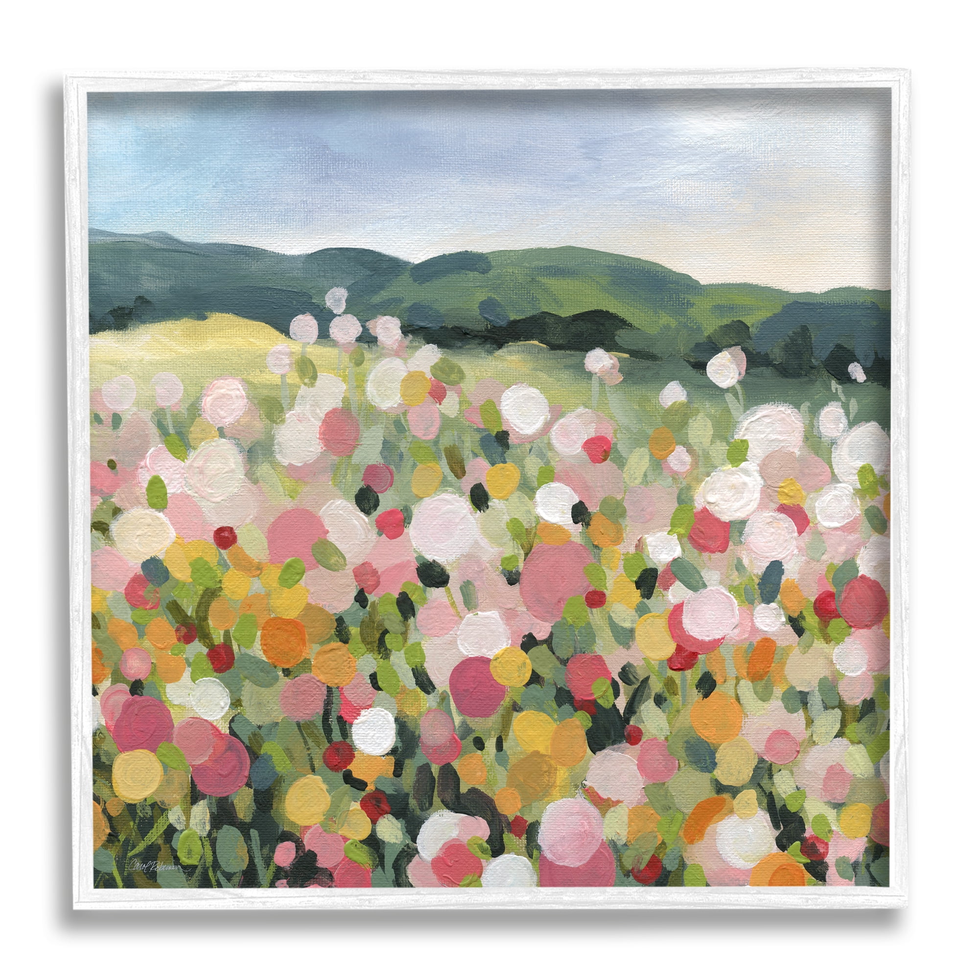 Stupell Industries Meadow Landscape Painting Abstract Painting White Framed Art Print Wall Art, 24 x 24