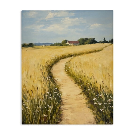 Stupell Industries Meadow Lined Country Path Landscape & Nature Painting Wrapped Canvas Canvas Art Print Wall Art, 36 x 48