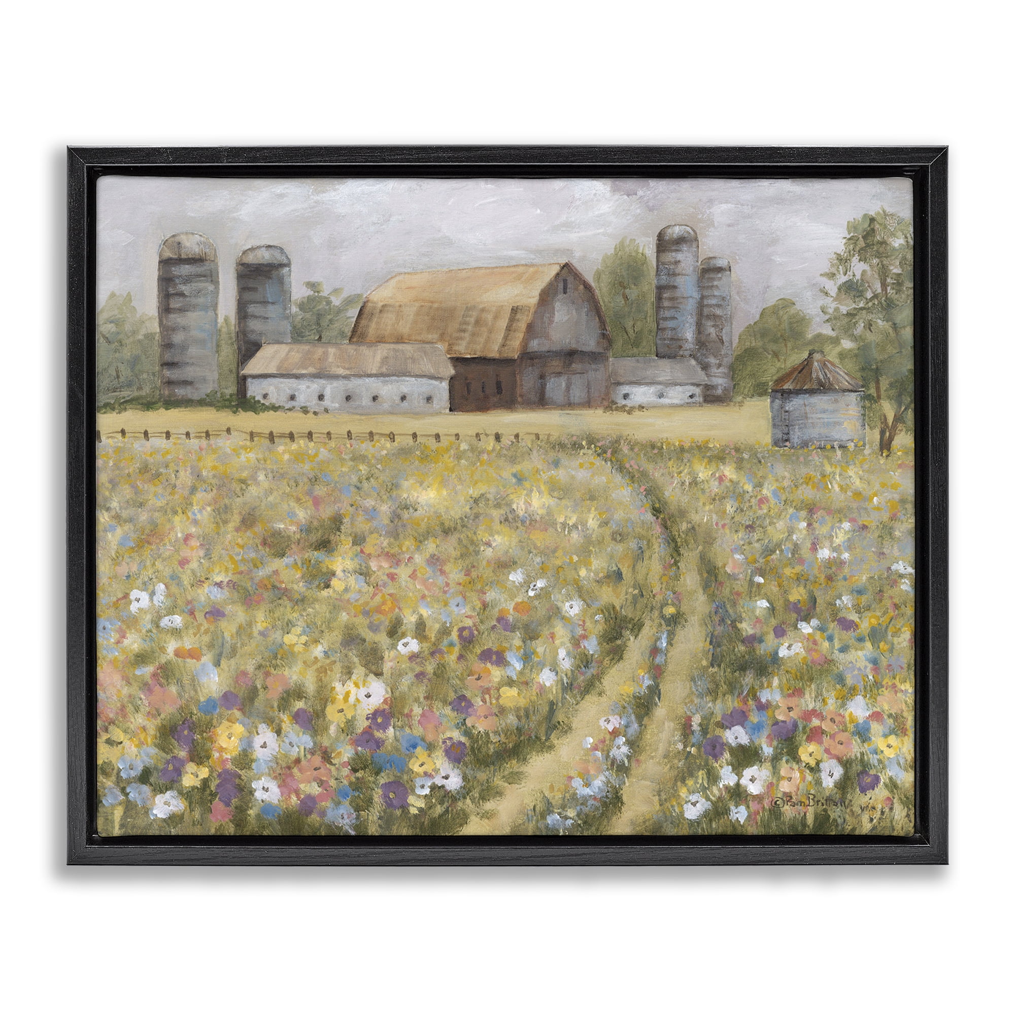 Stupell Industries Meadow Path to Barn Landscape Painting Black Floater Framed Canvas Art Print Wall Art, 21 x 17
