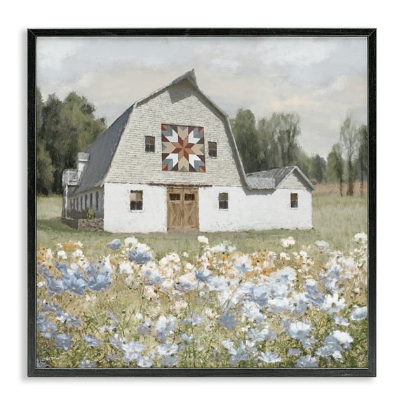 Stupell Industries Meadow View & Barn Landscape & Nature Painting Black Framed Art Print Wall Art, 12 x 12