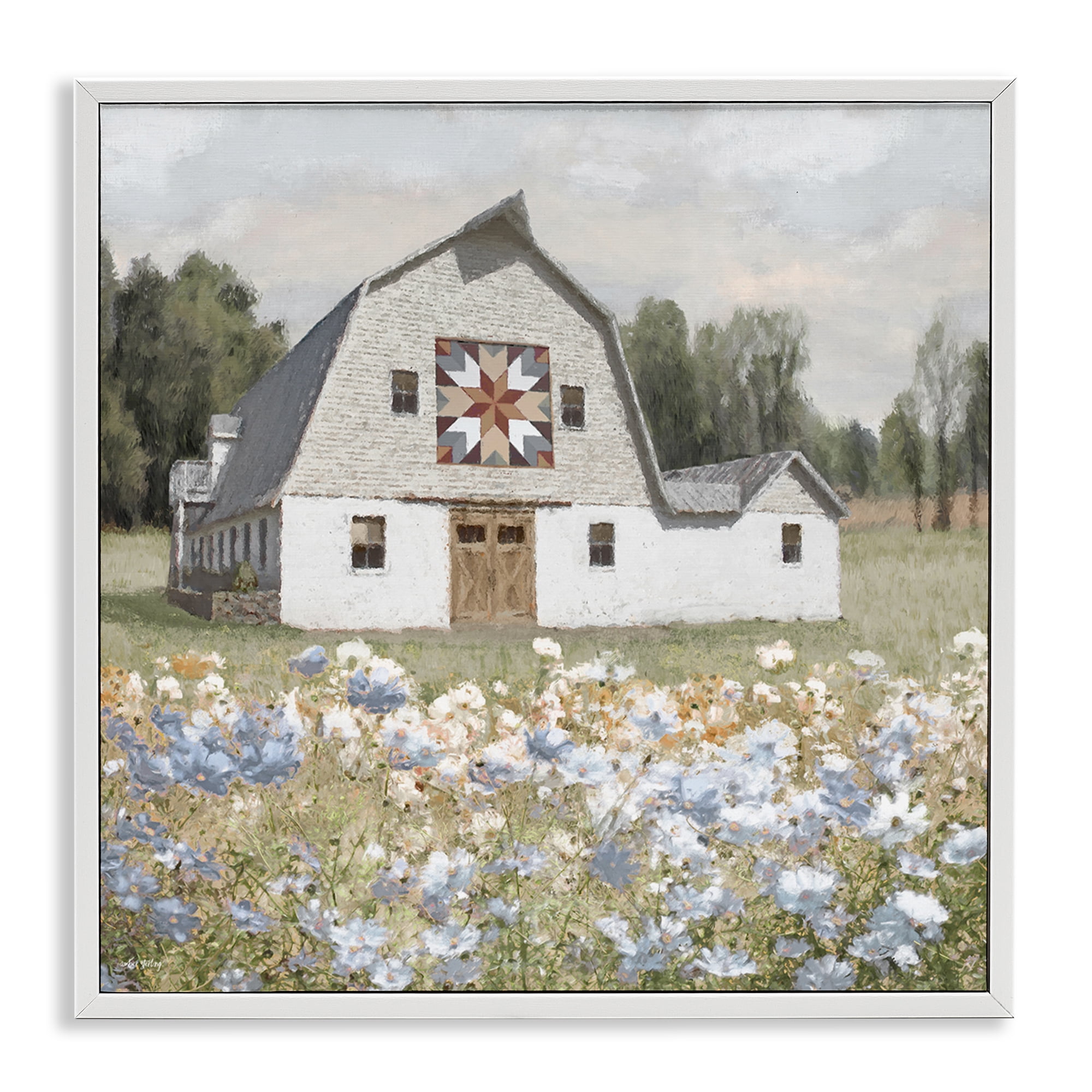 Stupell Industries Meadow View & Barn Landscape & Nature Painting White Framed Art Print Wall Art, 12 x 12
