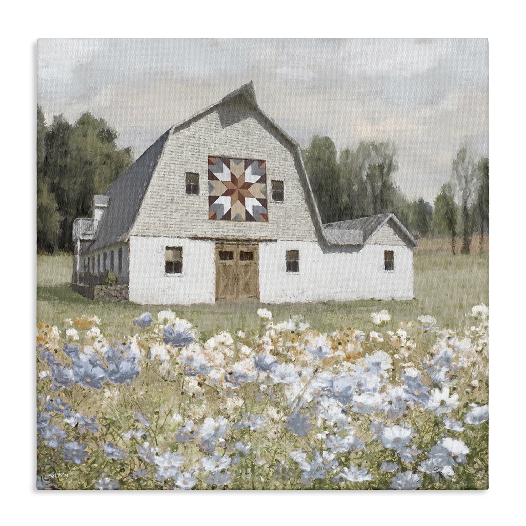 Stupell Industries Meadow View & Barn Landscape & Nature Painting Wrapped Canvas Art Print Wall Art, 17 x 17