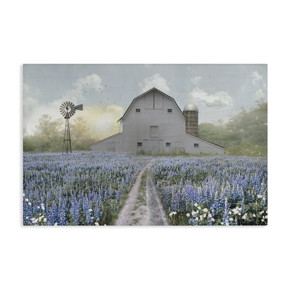 Stupell Industries French Country Meadow of Blue Flowers & Barn Canvas Art, 30 x 20, by Nan