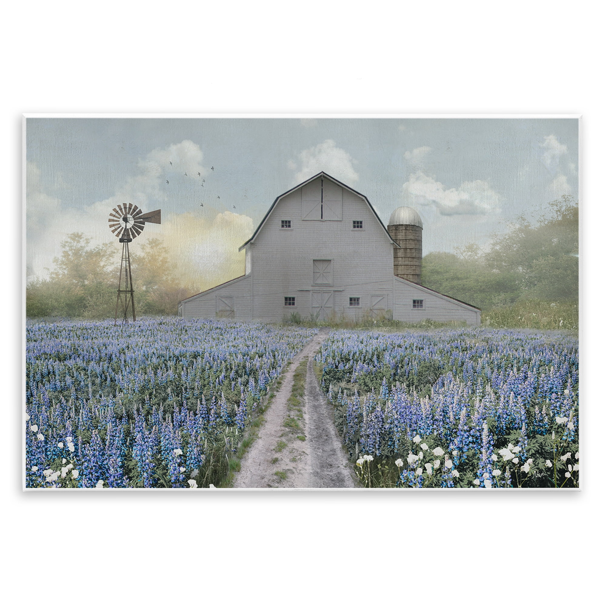Stupell Industries Meadow of Blue Flowers & Barn Wall Plaque Art, design by Nan
