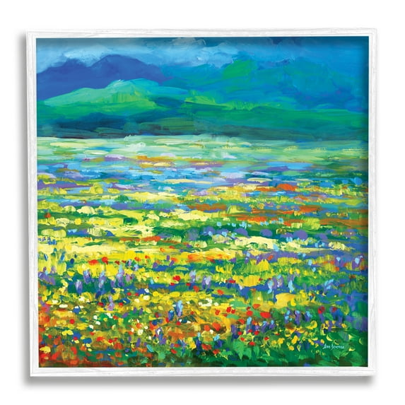 Stupell Industries Meadow of Wildflowers Blue Landscape Painting White Framed Art Print Wall Art, 17 x 17