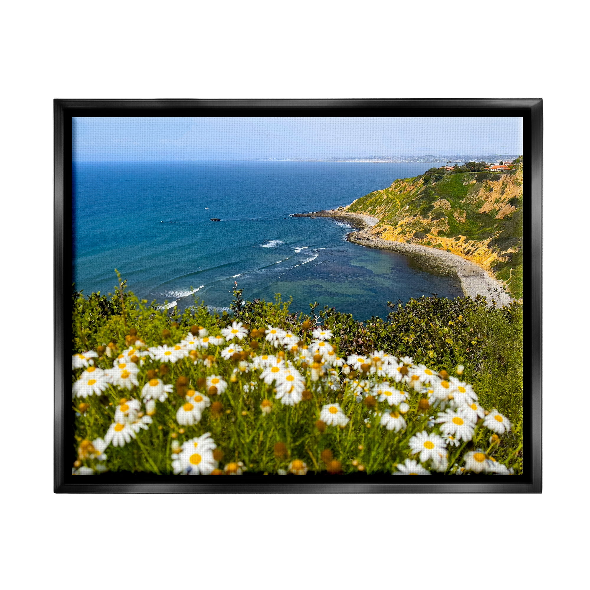 Stupell Industries Meadow over Ocean Tide Landscape Photography Black Floater Framed Canvas Art Print Wall Art, 21 x 17