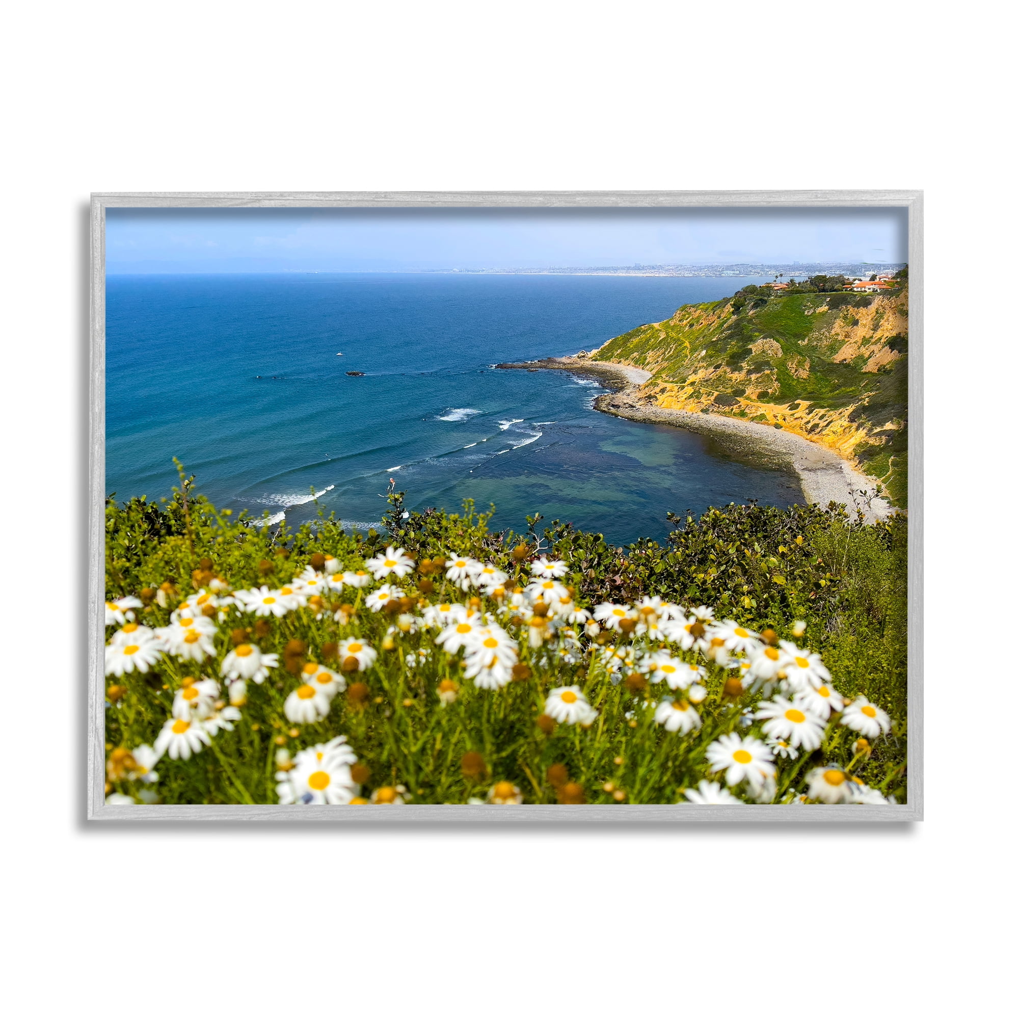 Stupell Industries Meadow over Ocean Tide Landscape Photography Gray Framed Art Print Wall Art, 20 x 16