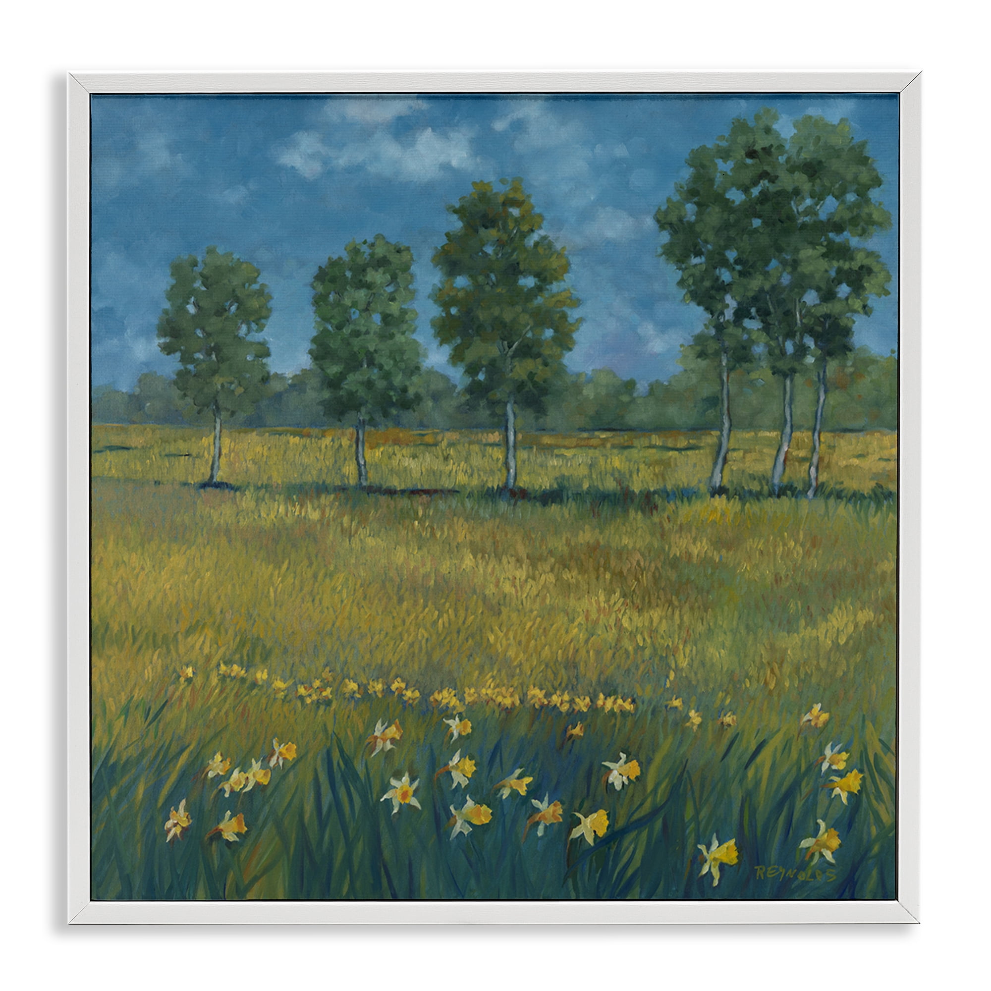 Stupell Industries Meadow with Daffodils Landscape & Nature Painting White Framed Art Print Wall Art, 12 x 12