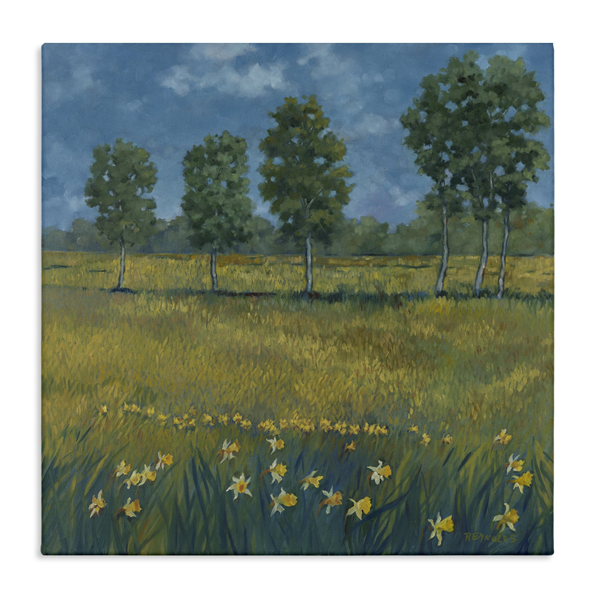 Stupell Industries Meadow with Daffodils Landscape & Nature Painting Wrapped Canvas Art Print Wall Art, 24 x 24