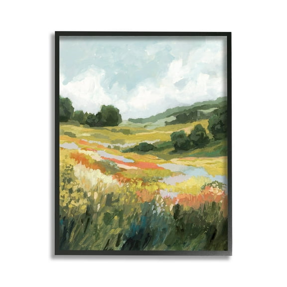 Stupell Industries Meadow with Distant Hills Landscape Painting Black Framed Art Print Wall Art, 11 x 14