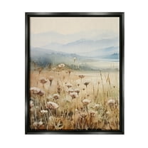 Stupell Industries Meadow with Foggy Mountains Landscape Painting Black Floater Framed Canvas Art Print Wall Art, 17 x 21