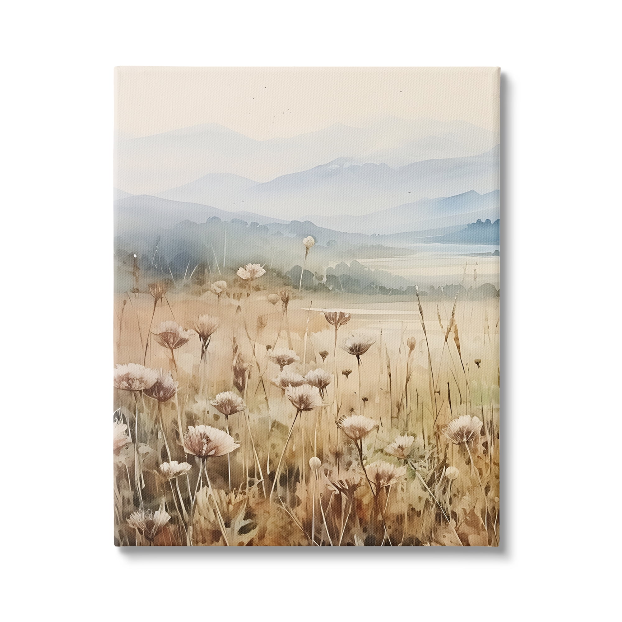 Stupell Industries Meadow with Foggy Mountains Landscape Painting Gallery Wrapped Canvas Art Print Wall Art, 36 x 48