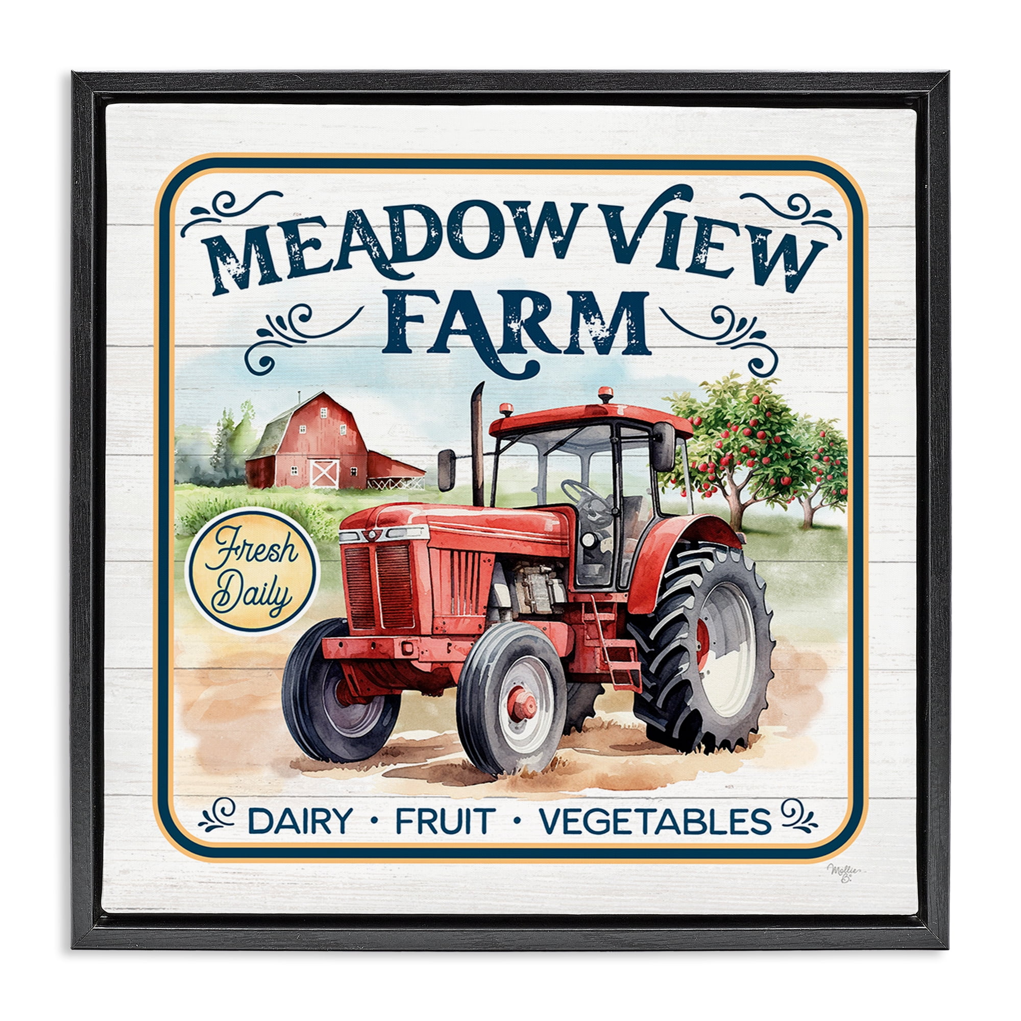 Stupell Industries Meadowview Farm Tractor Transportation Painting Black Floater Framed Canvas Art Print Wall Art, 18 x 18