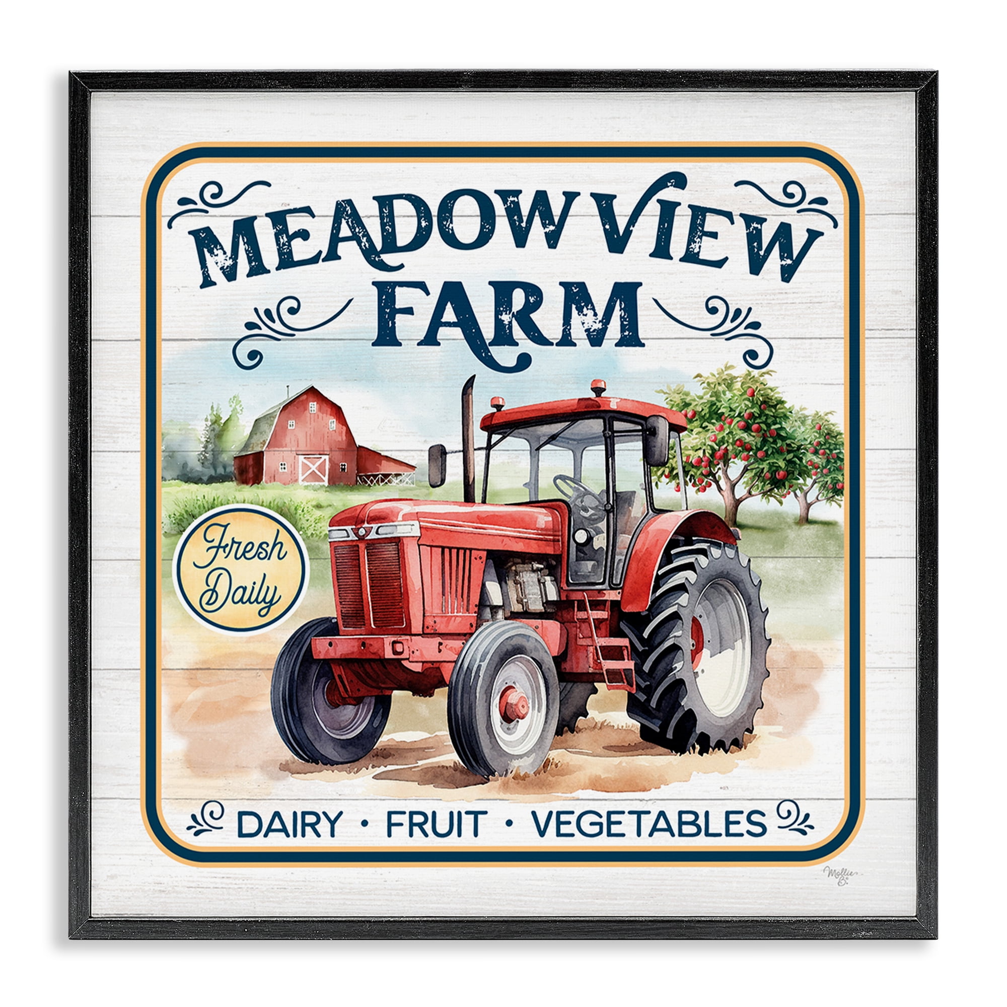 Stupell Industries Meadowview Farm Tractor Transportation Painting Black Framed Art Print Wall Art, 17 x 17