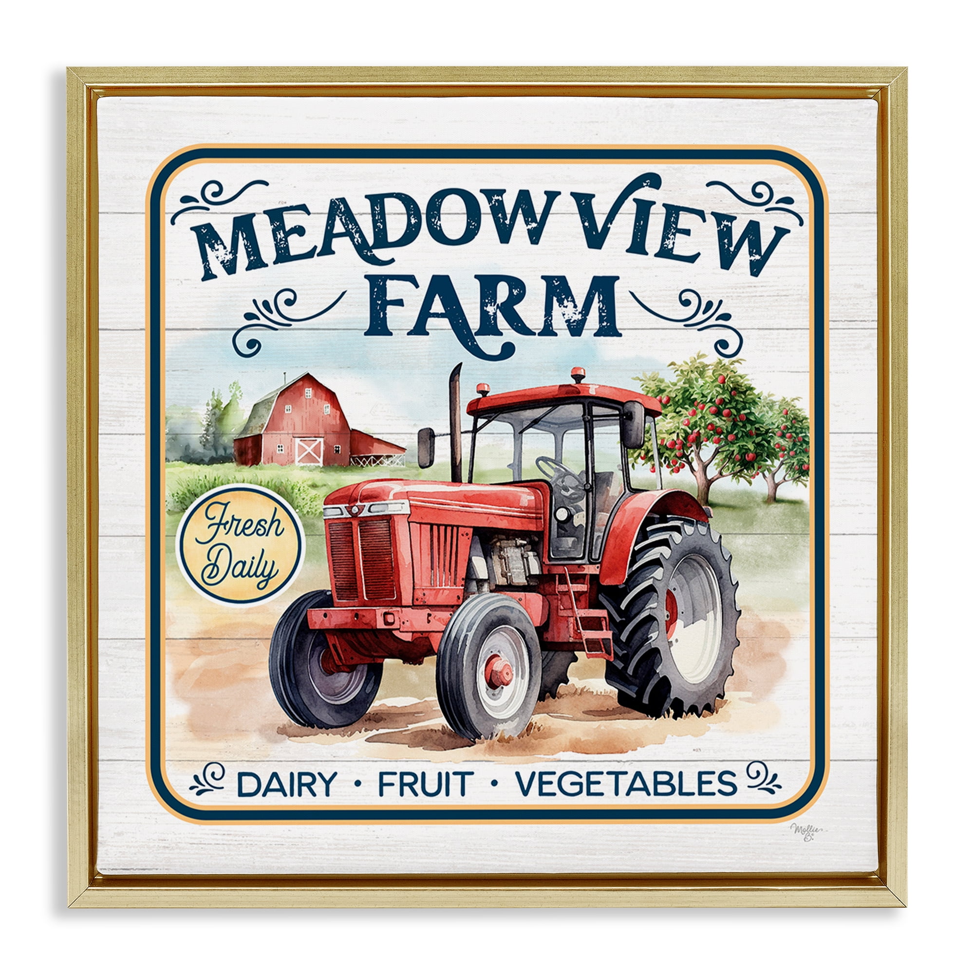 Stupell Industries Meadowview Farm Tractor Transportation Painting Gold Floater Framed Canvas Art Print Wall Art, 18 x 18