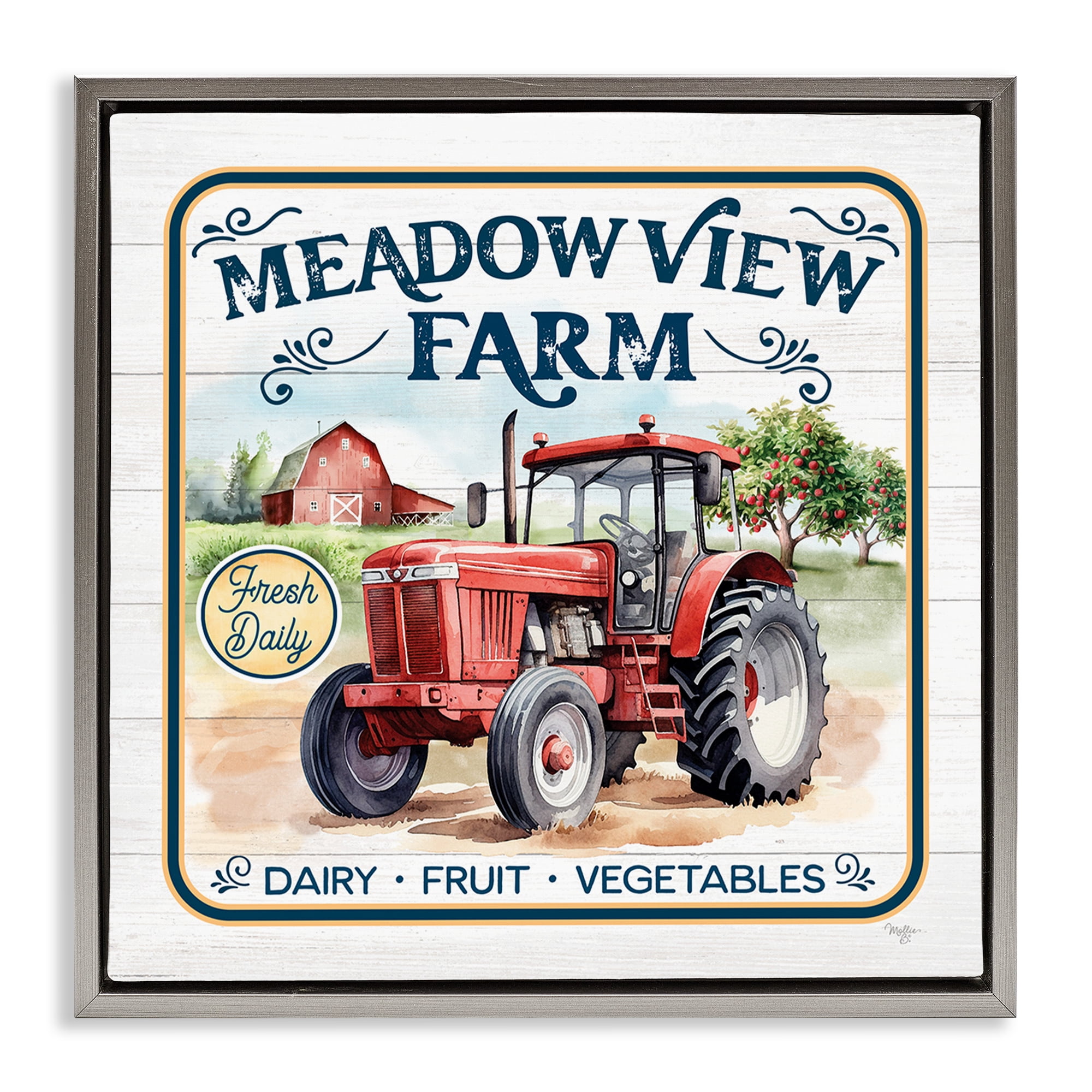 Stupell Industries Meadowview Farm Tractor Transportation Painting Gray Floater Framed Canvas Art Print Wall Art, 18 x 18