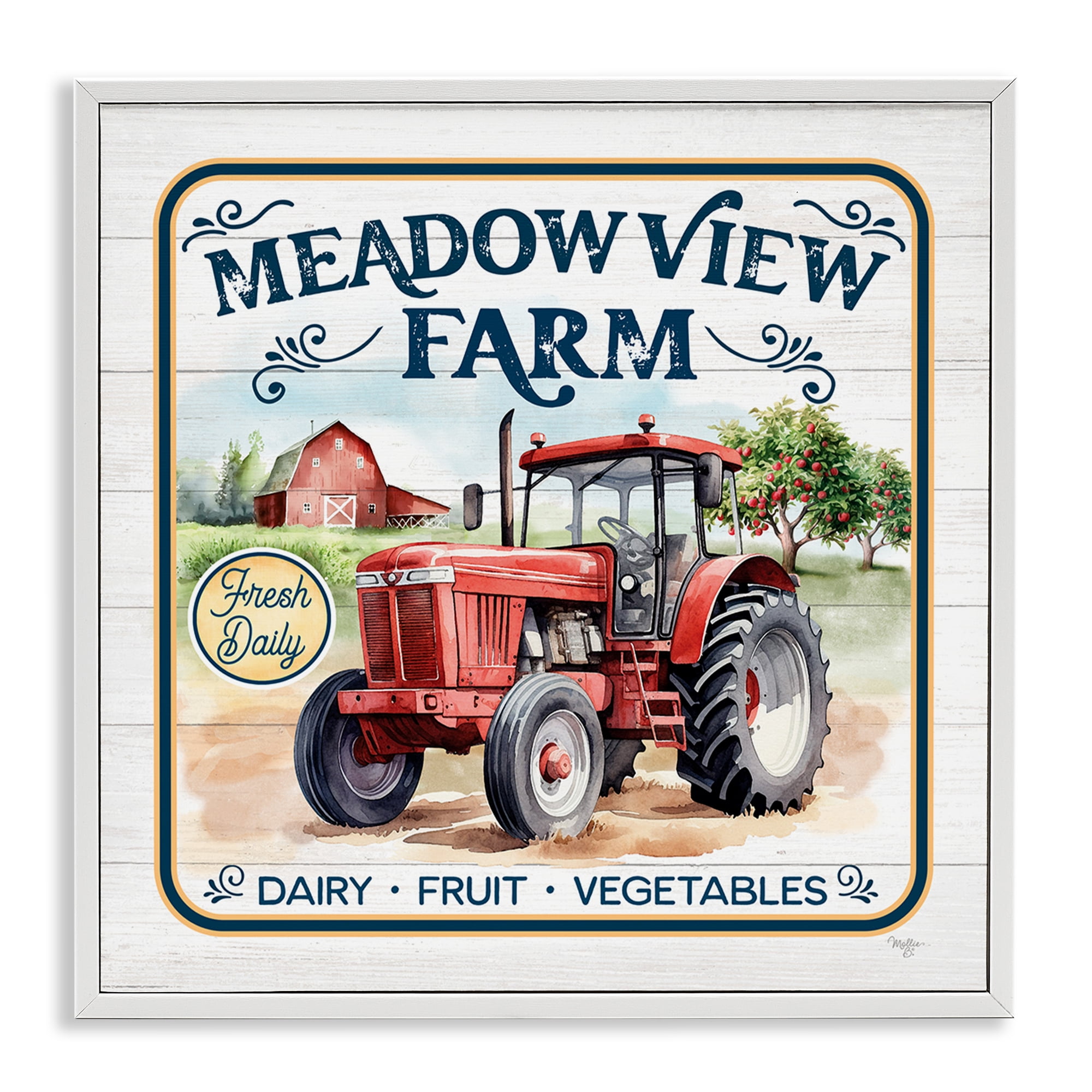 Stupell Industries Meadowview Farm Tractor Transportation Painting White Framed Art Print Wall Art, 12 x 12