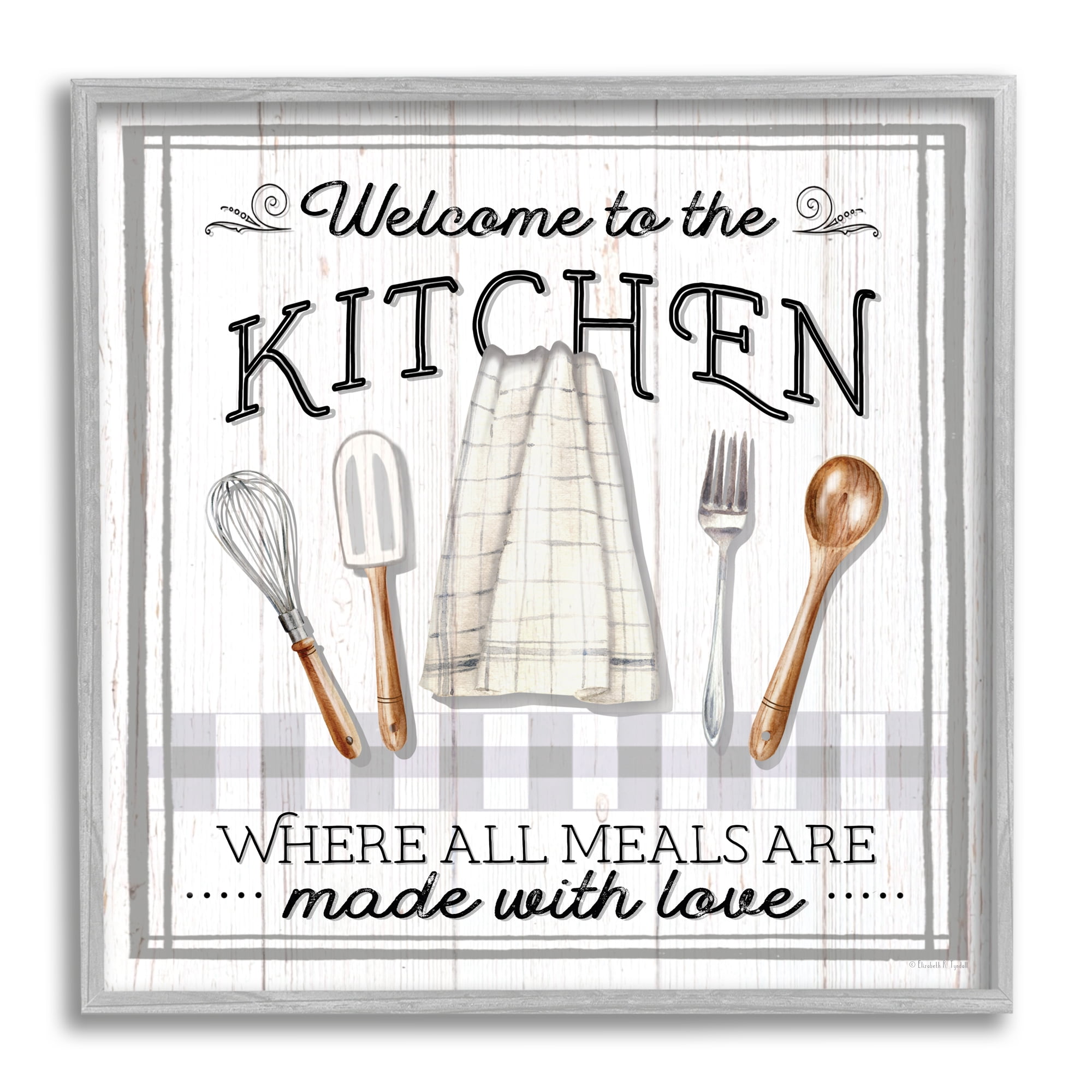 Stupell Industries Meals Made With Love Food & Beverage Painting Gray Framed Art Print Wall Art, 12 x 12