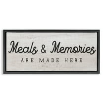 Stupell Industries Meals & Memories Kitchen Sign Food & Beverage Painting Black Floater Framed Canvas Art Print Wall Art, 25 x 11